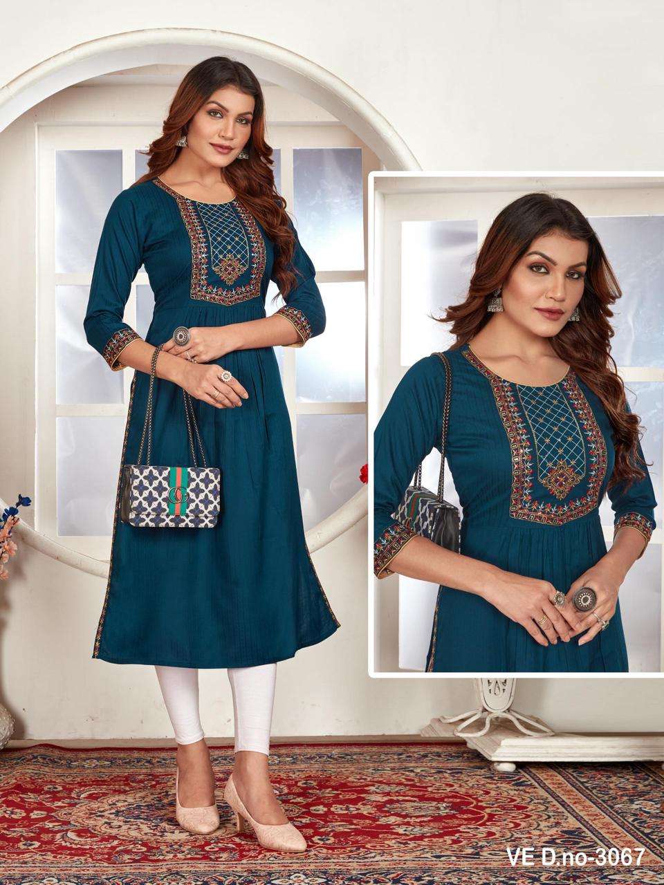 STYLIAH BY AQSAWHOLESALE 3067 TO 3072 SERIES RAYON DOBBY EMBROIDERY WORK KURTIS