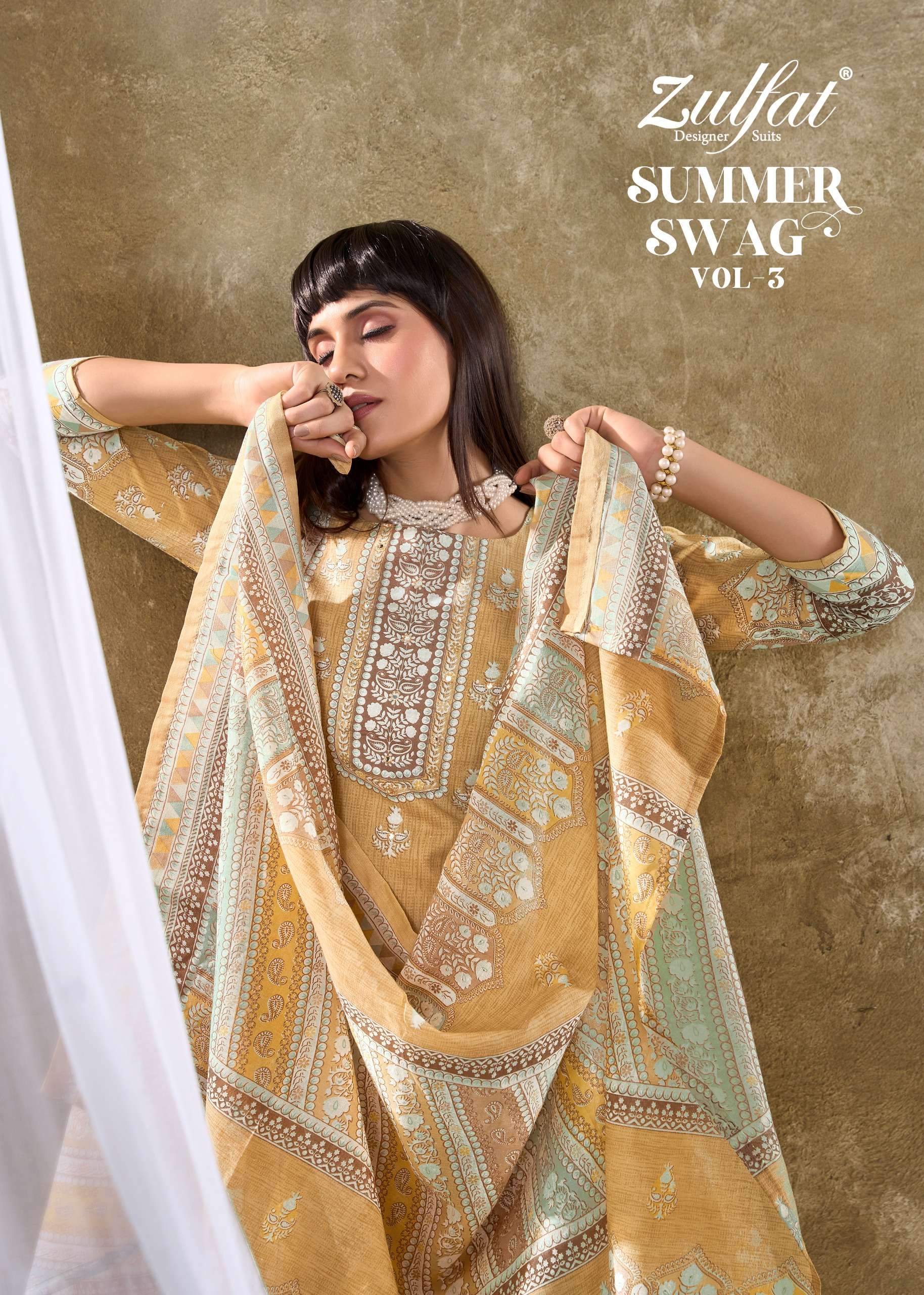 SUMMER SWAG VOL-3 BY ZULFAT 578-001 TO 578-006 SERIES COTTON PRINT HANDWORK DRESSES