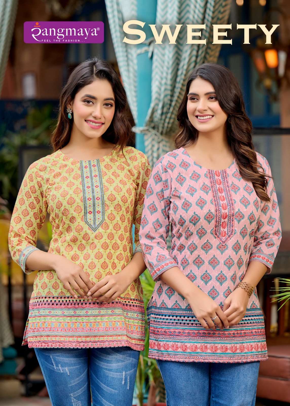 SWEETY BY RANGMAYA 101 TO 108 SERIES CHICKEN SCHIFFLI WORK TOP TUNICS