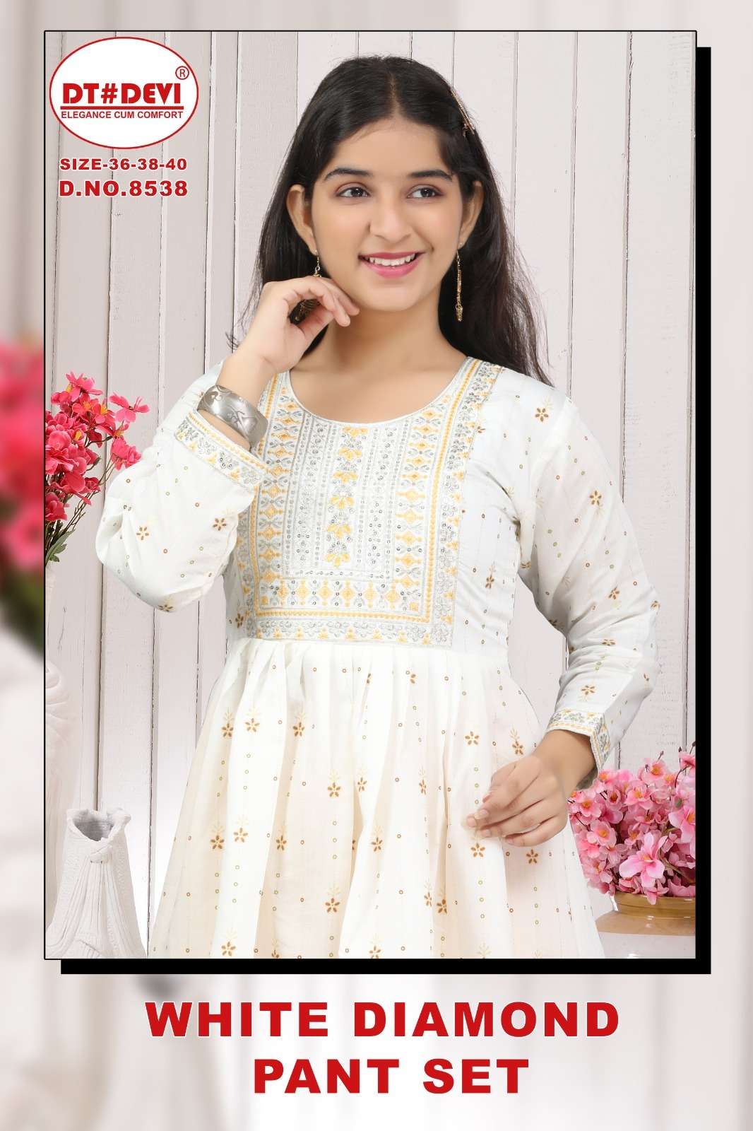 WHITE DIAMOND BY AQSAWHOLESALE ROMAN SILK WORK READYMADE KIDS WEAR DRESSES