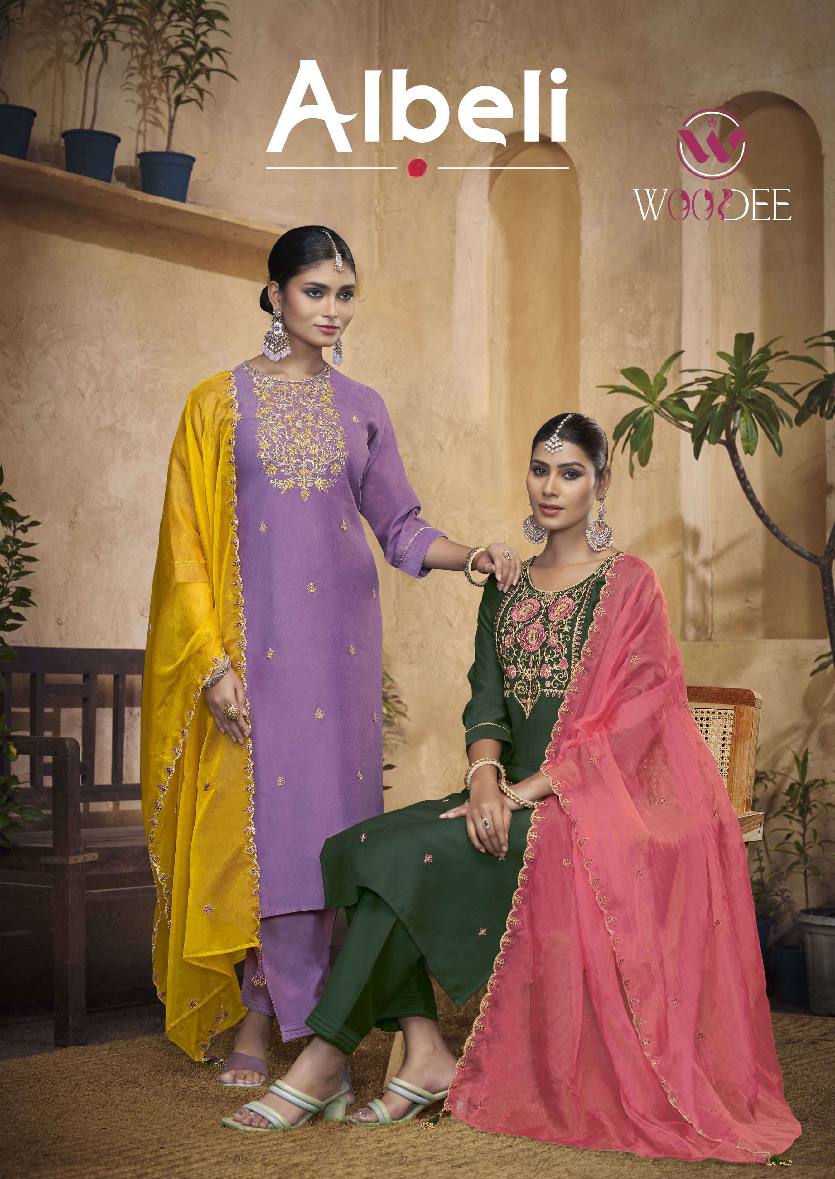 WOODEE ALBELI BY AQSAWHOLESALE 1001 TO 1006 SERIES VISCOSE SILK WORK READYMADE DRESSES