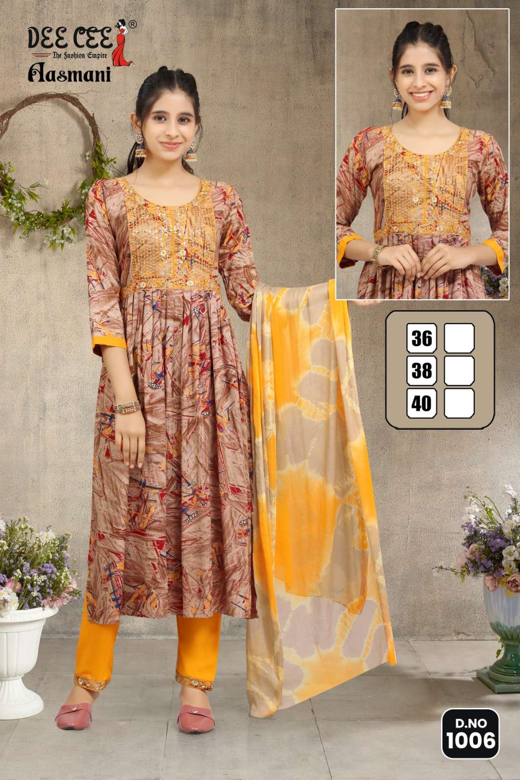 AASMANI BY DEE CEE 1001 TO 1006 SERIES RAYON PRINT WORK READYMADE DRESSES