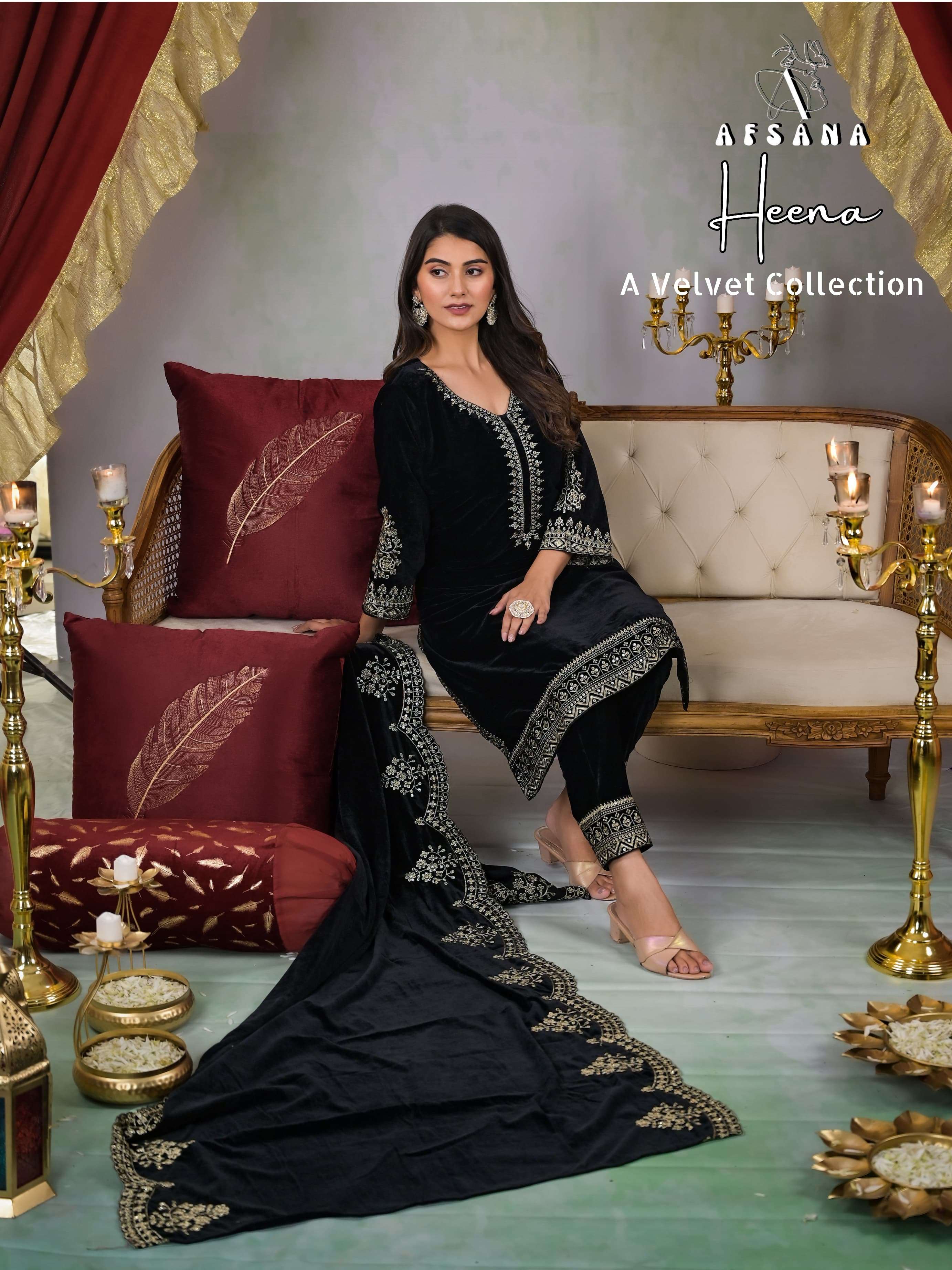 AFSANA HEENA BY AQSAWHOLESALE VELVET HEAVY WORK READYMADE WINTER WEAR DRESS