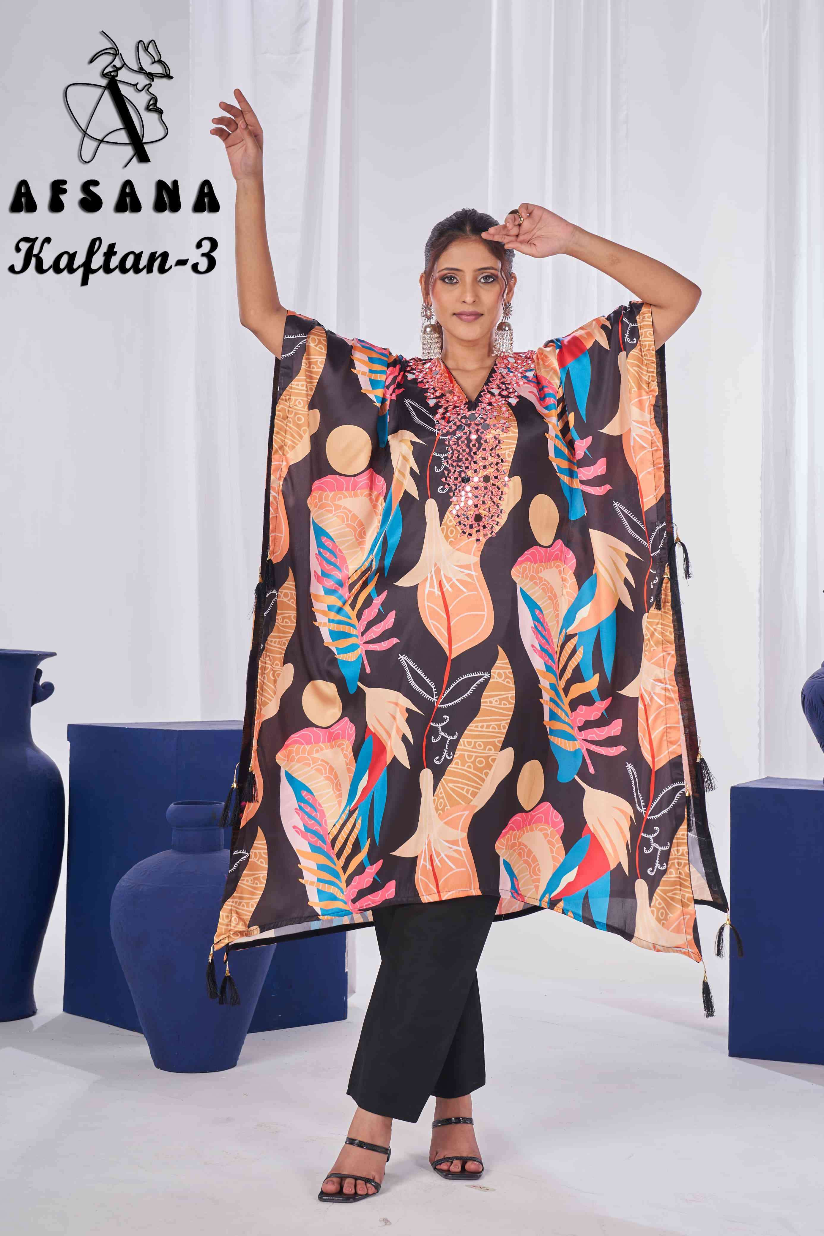 AFSANA KAFTAN-3 BY AQSAWHOLESALE SATIN PRINT MIRROR WORK CO-ORD SET