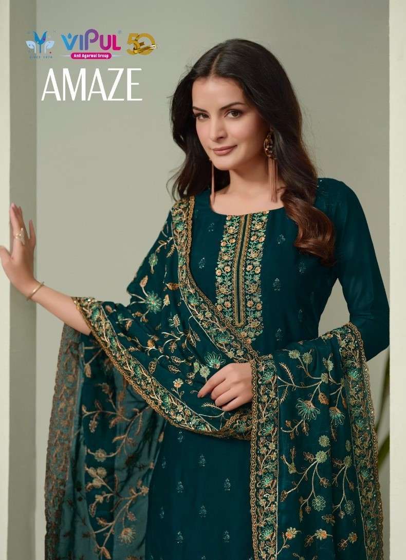 AMAZE BY VIPUL 5941 TO 5945 SERIES SILK GEORGETTE EMBROIDERY WORK DRESSES