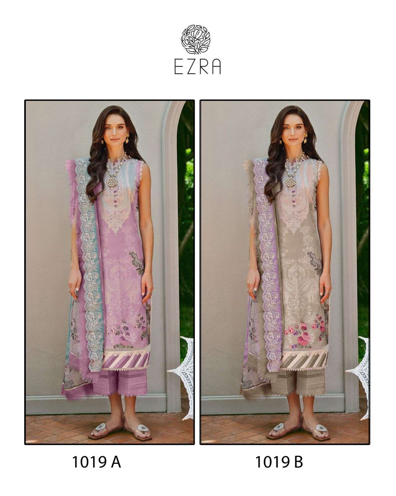 EZRA 1019 NX BY AQSAWHOLESALE PURE COTTON PRINT WORK PAKISTANI DRESSES