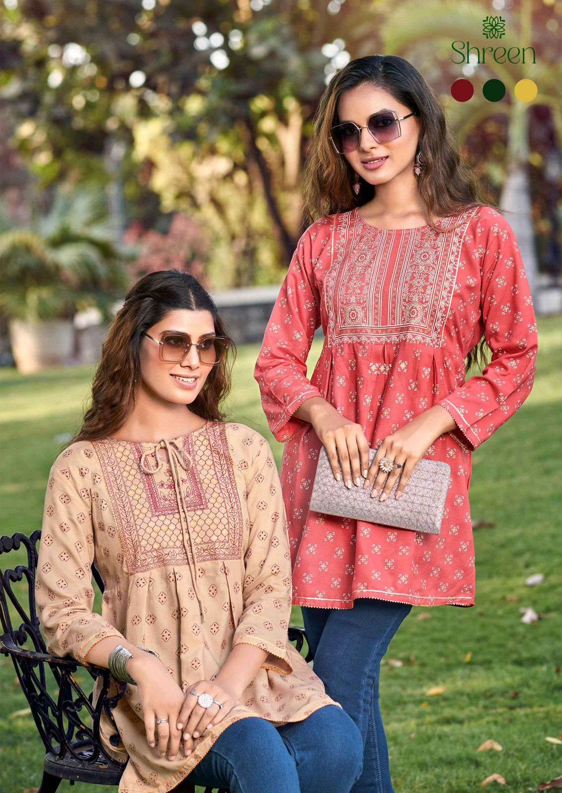 FASHION 4U VOL-6 BY SHREEN RAYON PRINT WORK TOP TUNICS