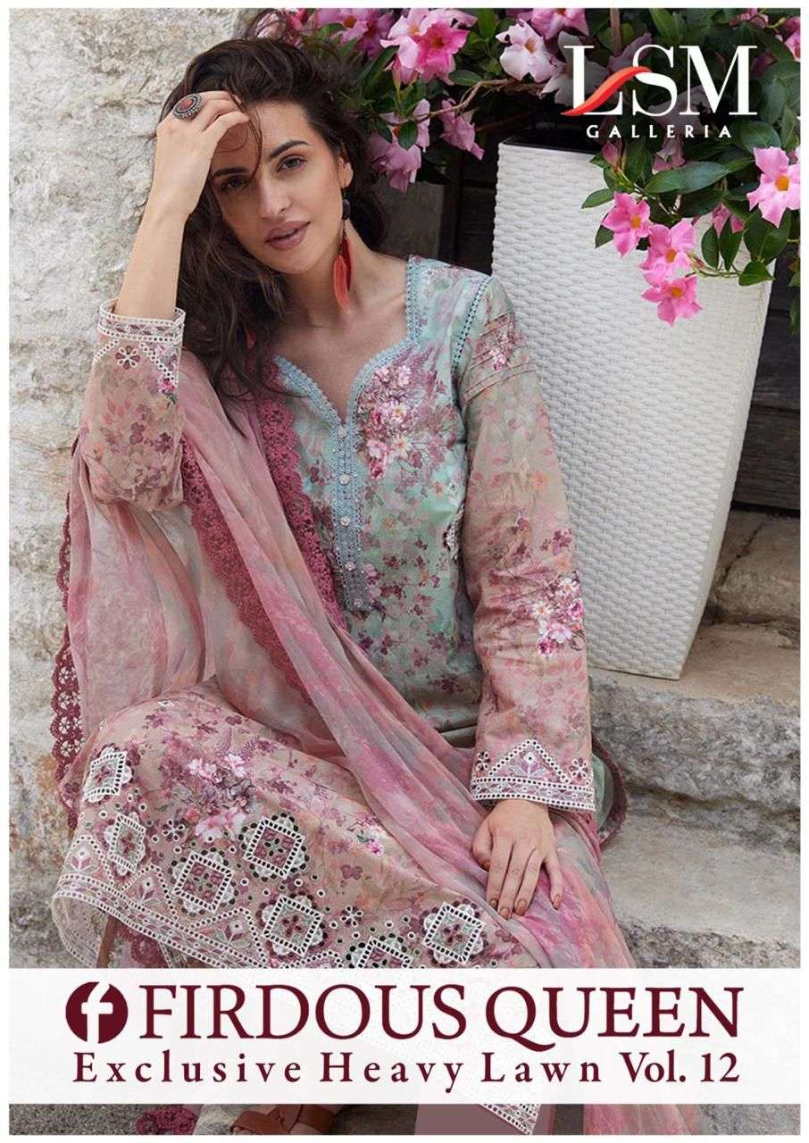 FIRDOUS QUEEN VOL-12 BY LSM GALLERIA 121 TO 126 SERIES LAWN PRINT PAKISTANI DRESSES