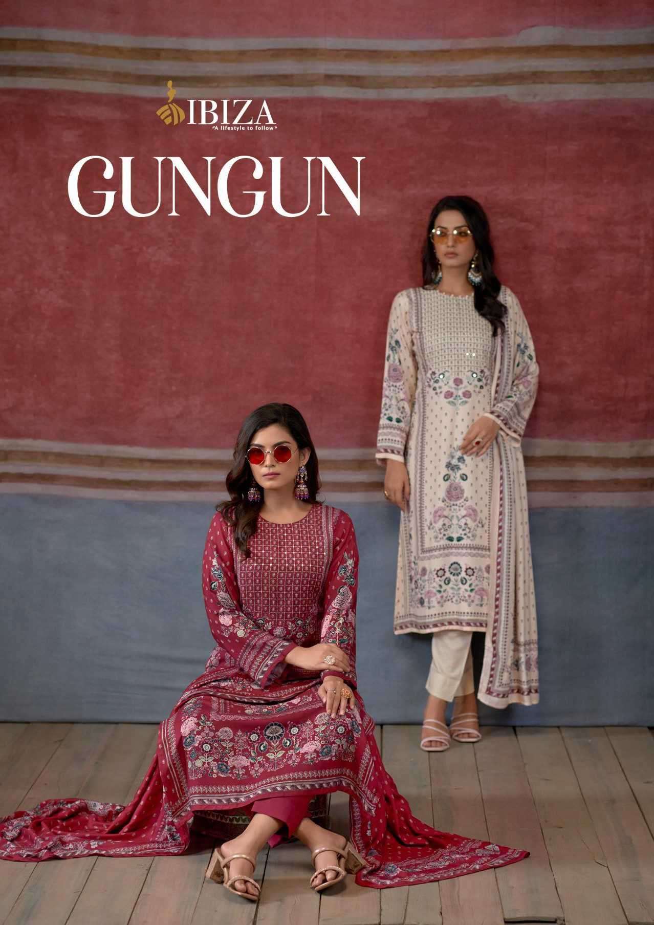 GUNGUN BY IBIZA LIFESTYLE 10983 TO 10987 SERIES VISCOSE PASHMINA WORK WINTER DRESSES