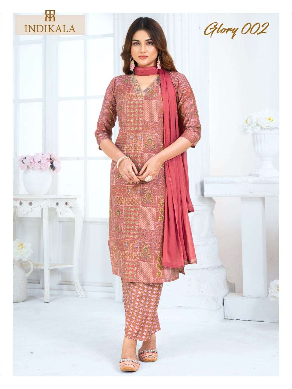 INDIKALA GLORY BY AQSAWHOLESALE 001 TO 008 SERIES CHANDERI WORK READYMADE DRESSES