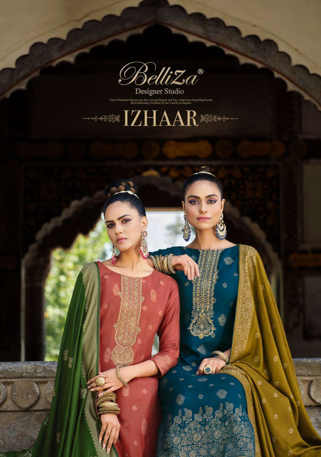 IZHAAR BY BELLIZA 830-001 TO 830-006 SERIES VISCOSE PASHMINA WORK DRESSES