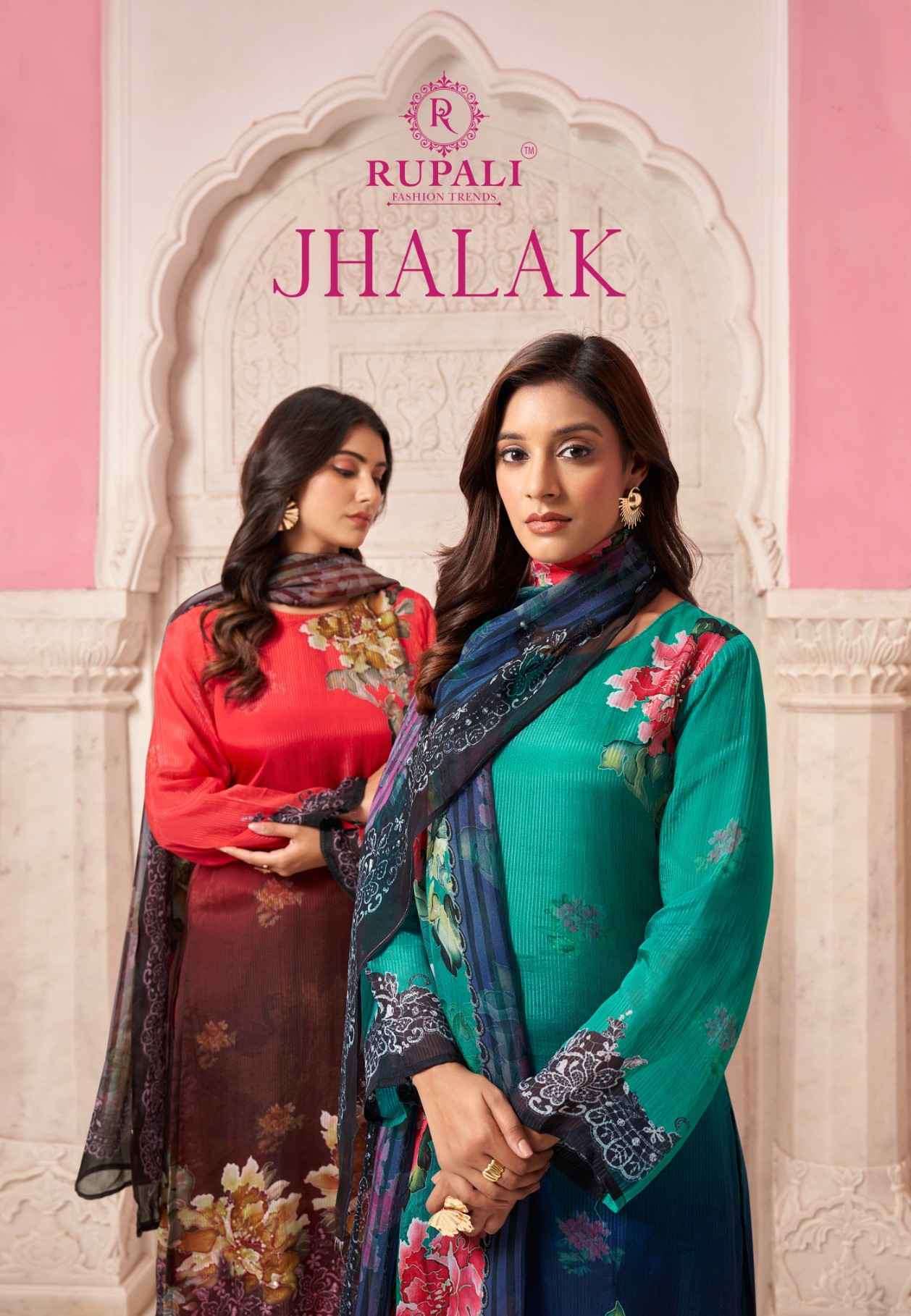 JHALAK BY RUPALI 2301 TO 2304 SERIES VISCOSE ORGANZA PRINT WORK DRESSES