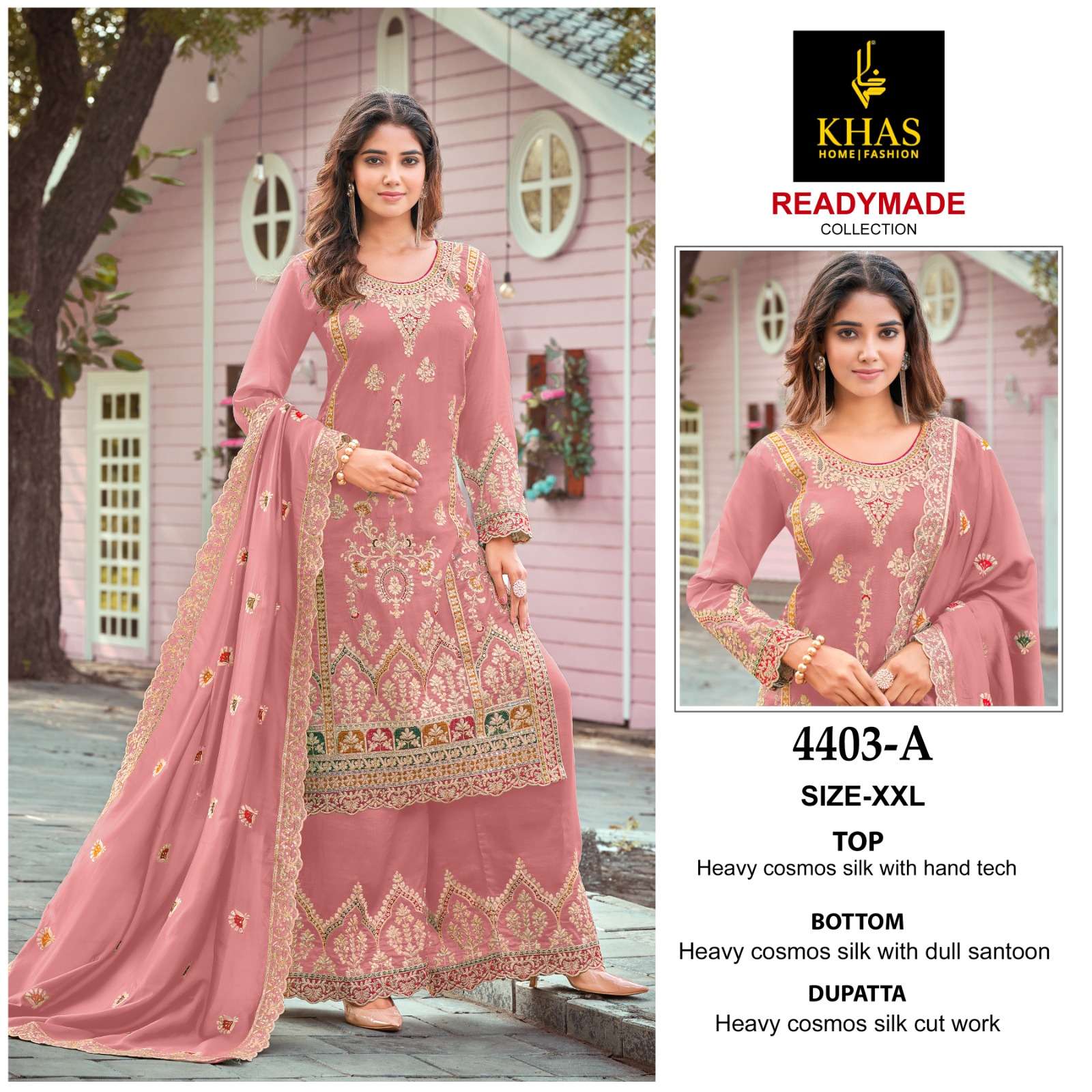 KHAS 4403-A TO 4403-C SERIES BY AQSAWHOLESALE SILK EMBROIDERY WORK READYMADE DRESSES