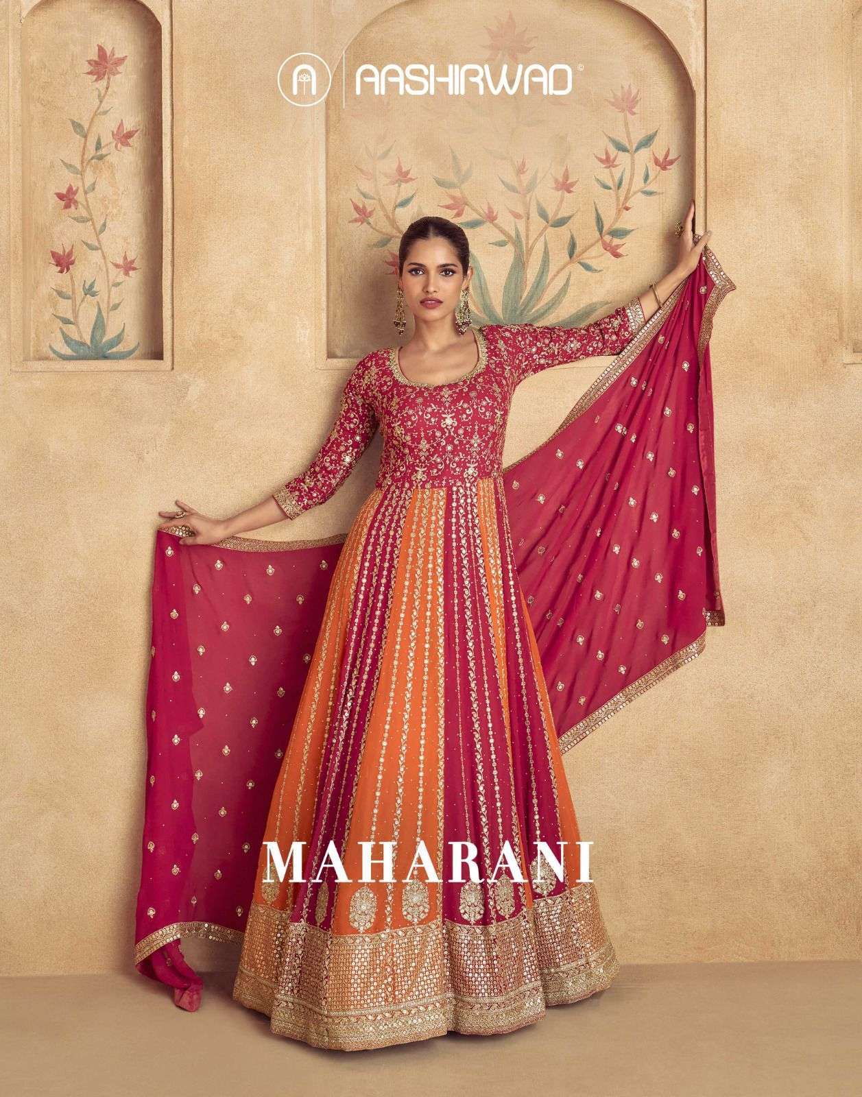 MAHARANI BY AASHIRWAD CREATION 10072 TO 10075 SERIES GEORGETTE WORK GOWN & DUPATTAS