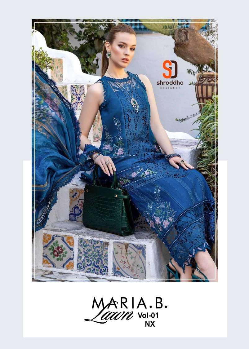 MARIA.B. LAWN VOL-1 NX BY SHRADDHA DESIGNER 1001 TO 1006 SERIES COTTON WORK PAKISTANI DRESSES