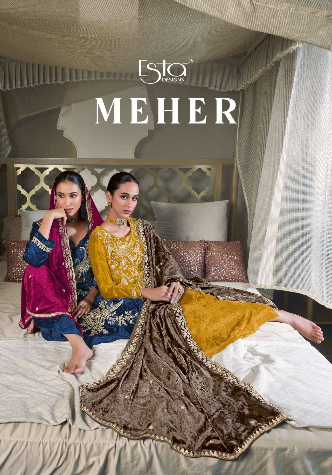 MEHER BY ESTA 101 TO 106 SERIES VISCOSE VELVET HEAVY WORK WINTER DRESSES