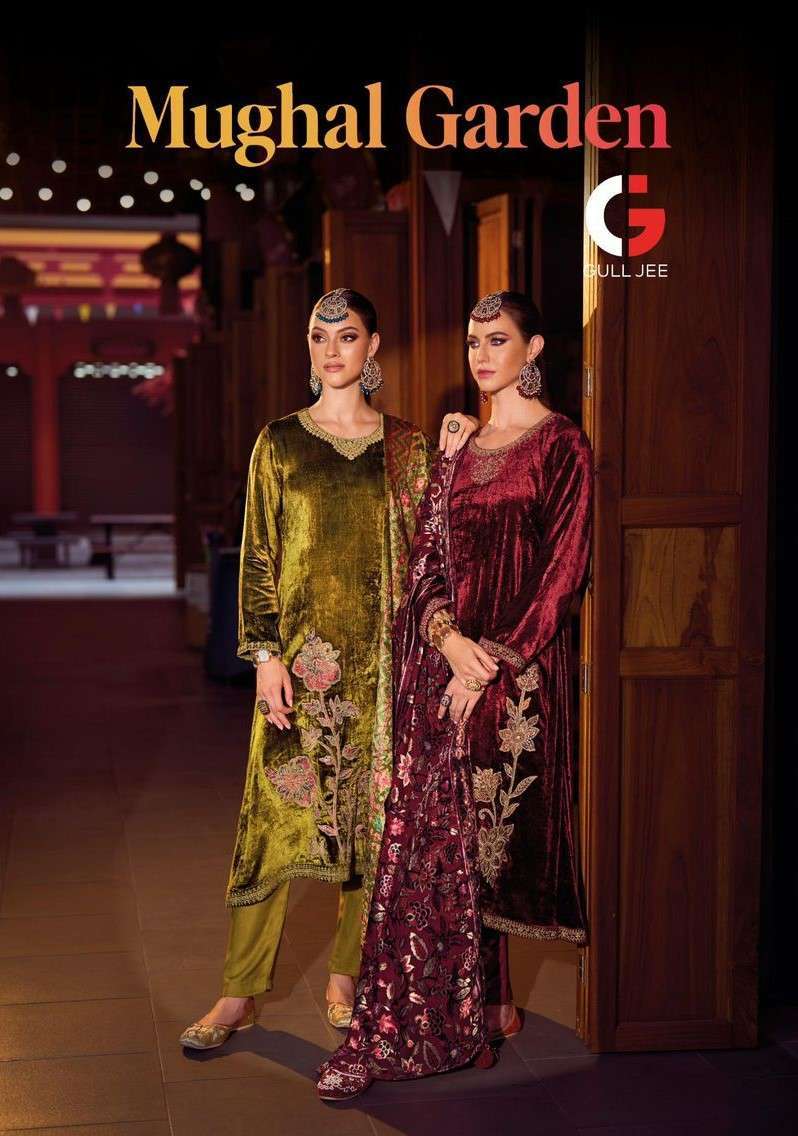 MUGHAL GARDEN BY GULL JEE 1001 TO 1006 SERIES VISCOSE VELVET WORK WINTER WEAR DRESSES