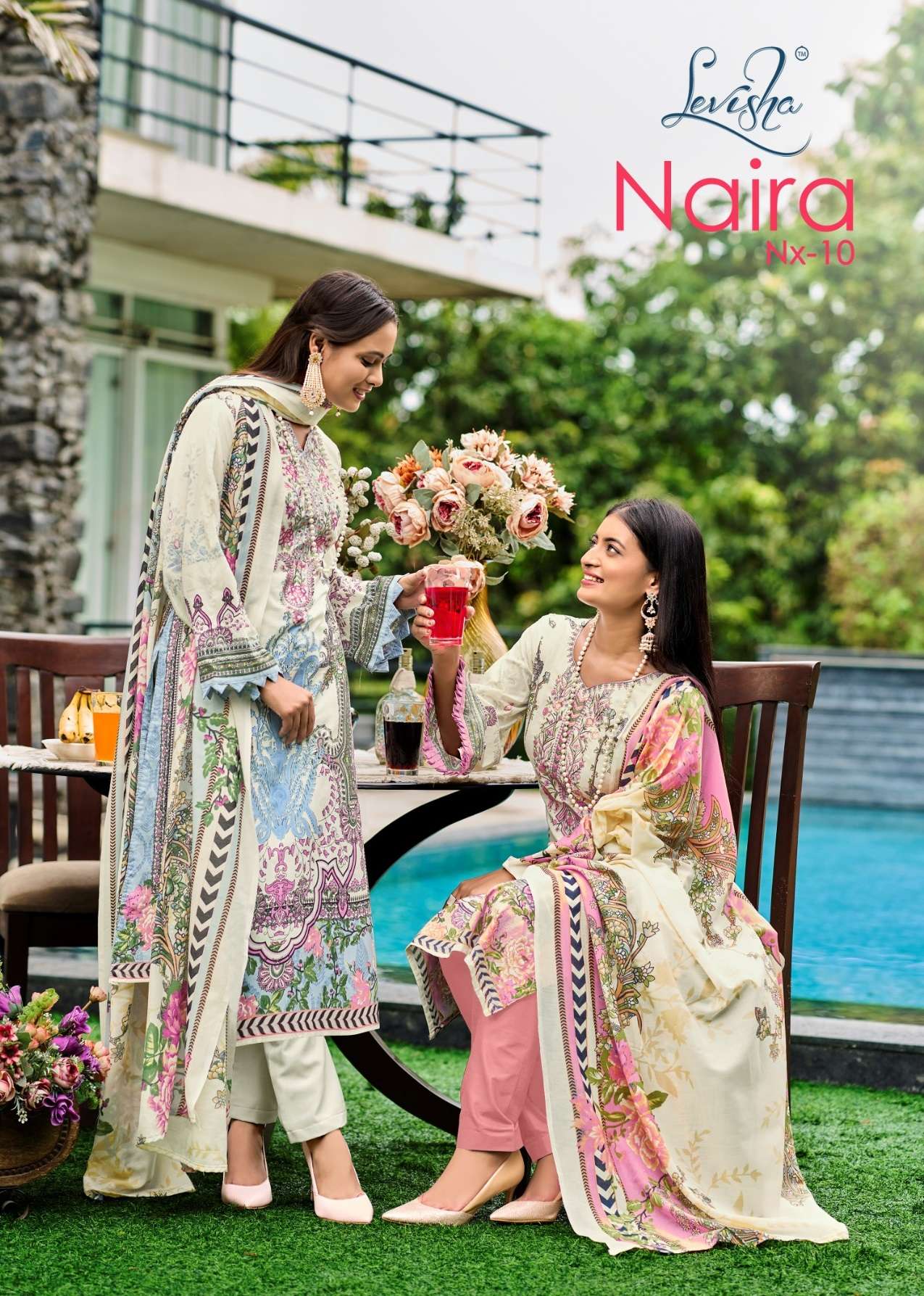 NAIRA NX VOL-10 BY LEVISHA 10013 TO 10018 SERIES CAMBRIC COTTON WORK PAKISTANI DRESSES