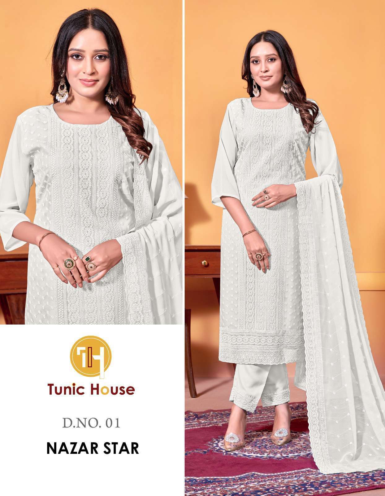 NAZAR STAR BY TUNIC HOUSE 01 TO 09 SERIES GEORGETTE HEAVY WORK READYMADE DRESSES