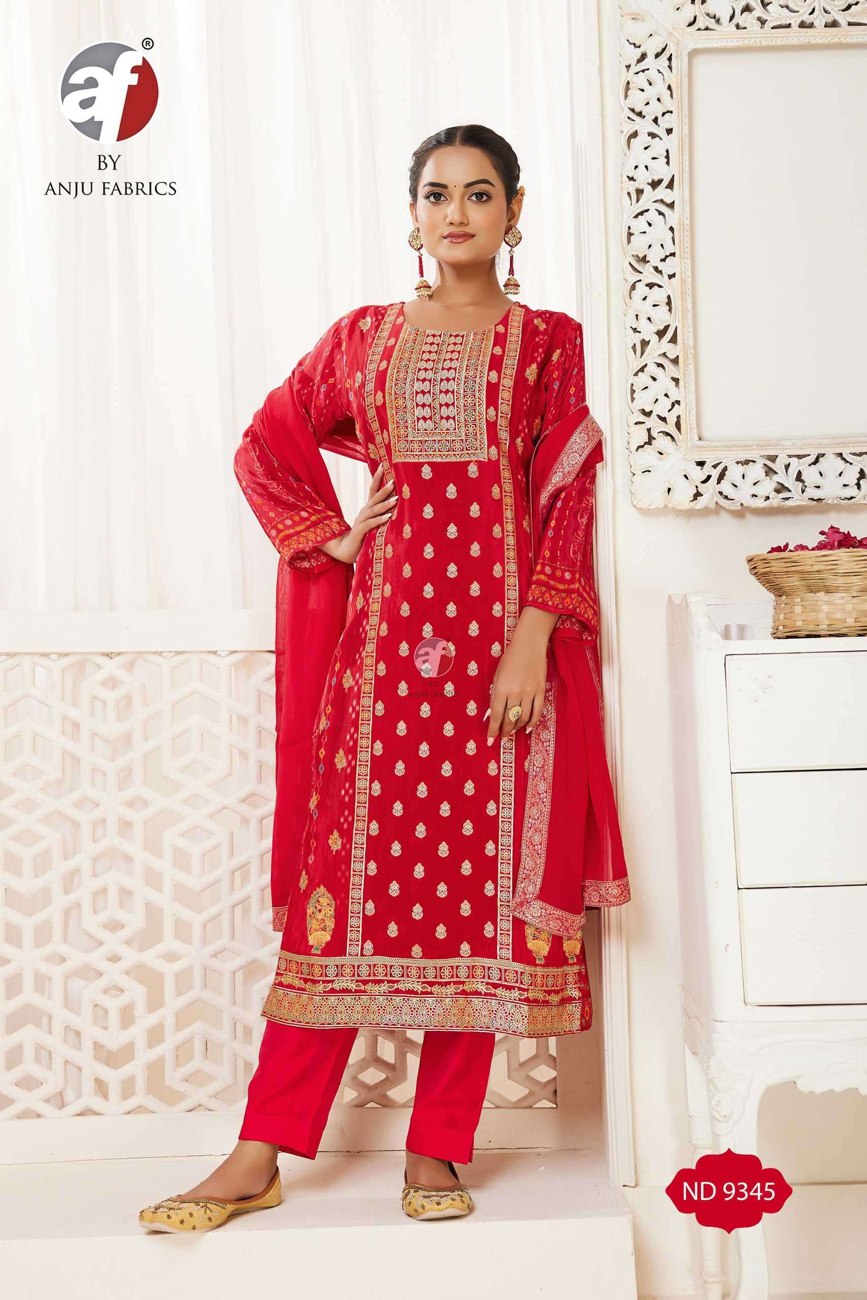 ND-9345 HIT DEIGN BY ANJU FABRICS CREPE MEENA JACQUARD WORK READYMADE DRESS