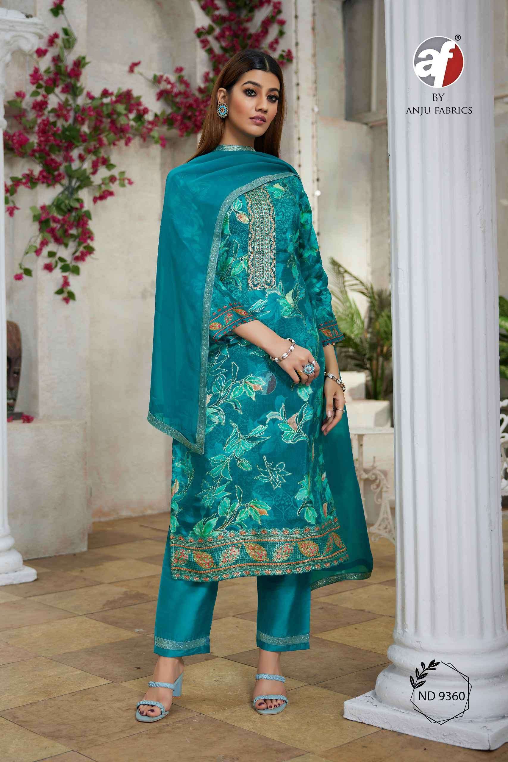 ND-9360 HIT DESIGN BY ANJU FABRICS RUSSIAN SILK PRINT WORK READYMADE DRESS