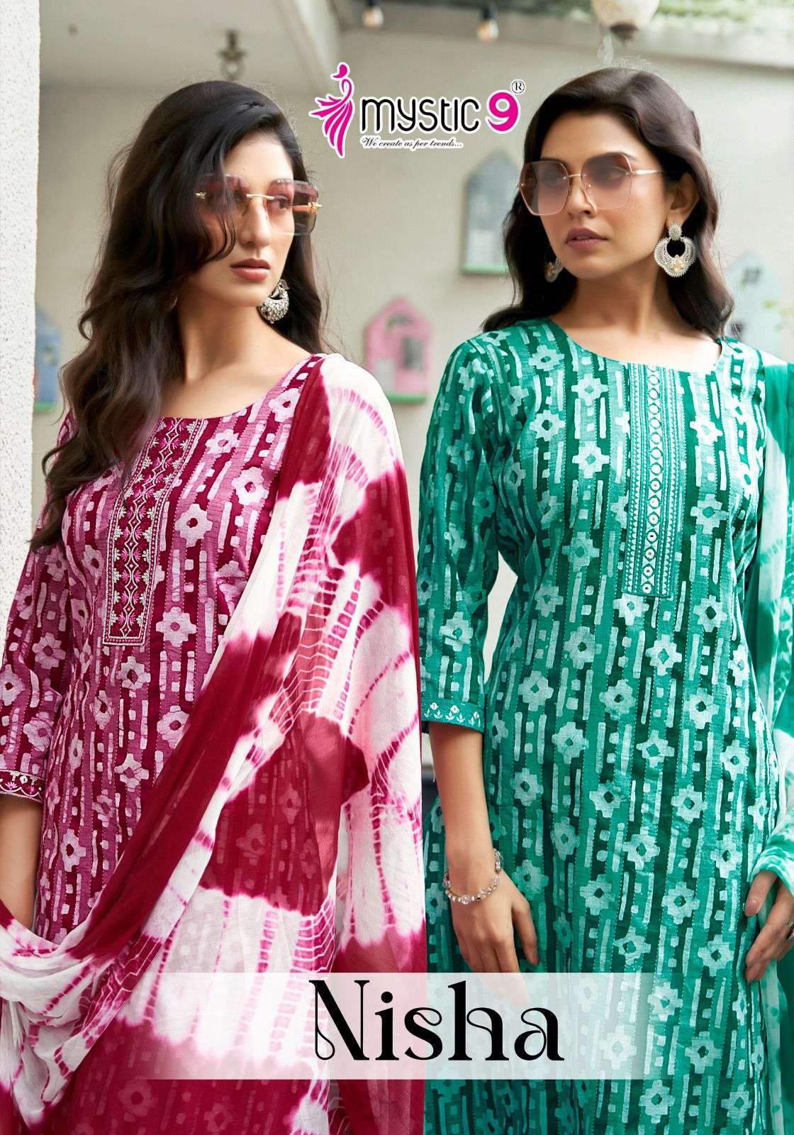 NISHA BY MYSTIC9 1001 TO 1008 SERIES PREMIUM COTTON PRINT WORK READYMADE DRESSES