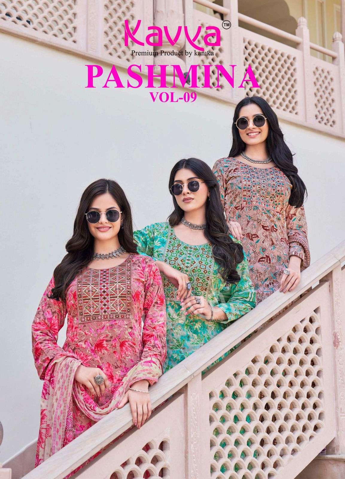 PASHMINA VOL-9 BY KAVYA 9001 TO 9010 SERIES COTTON EMBROIDERY READYMADE DRESSES