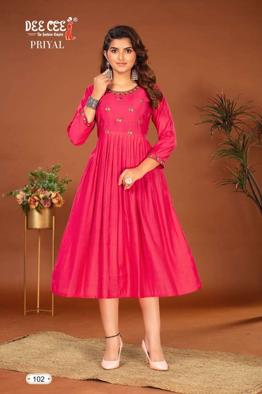 PRIYAL BY DEE CEE 101 TO 106 SERIES CHANDERI EMBROIDERY WORK KURTIS