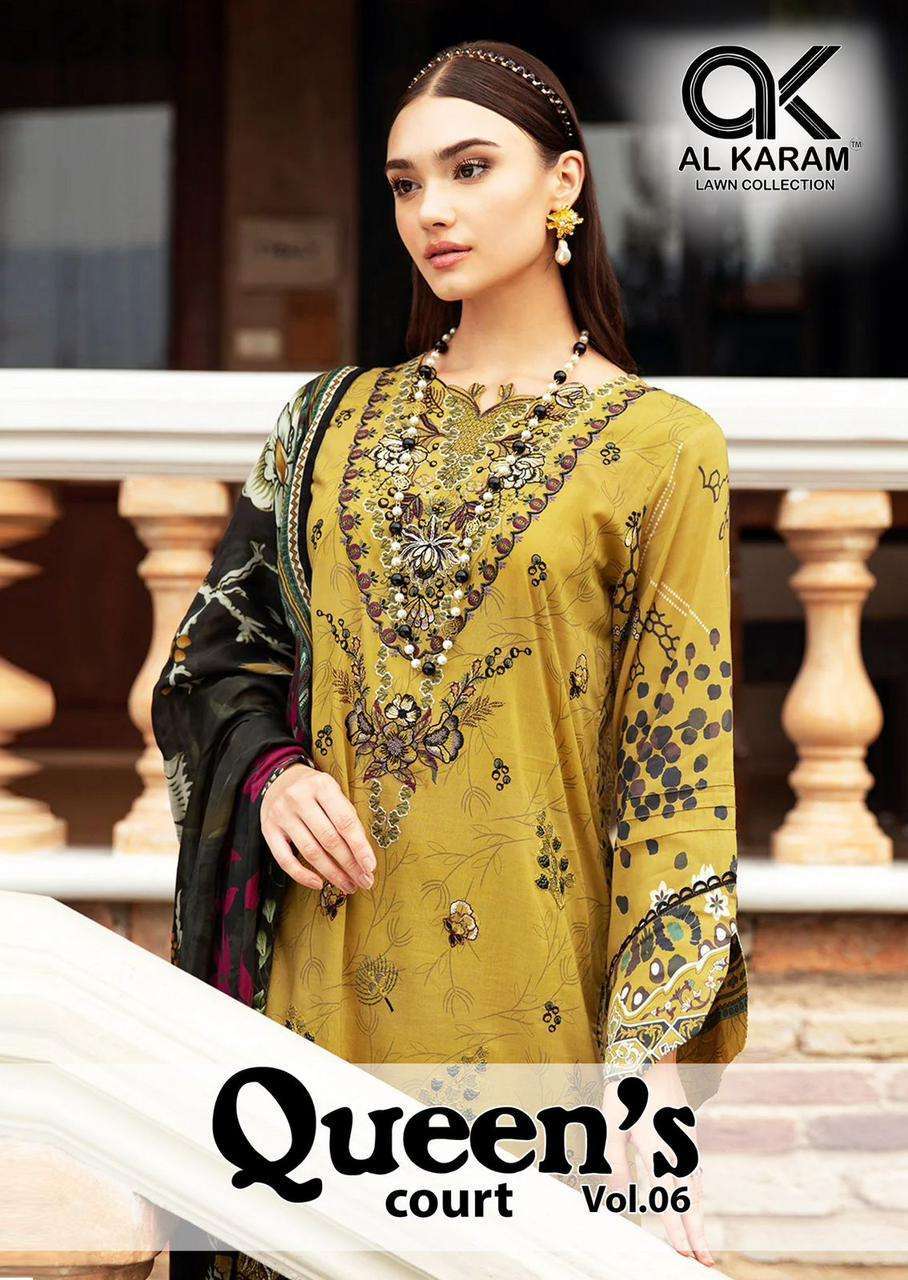 QUEENS VOL-6 BY AL KARAM 6001 TO 6006 SERIES PURE CAMBRIC PRINT PAKISTANI DRESSES