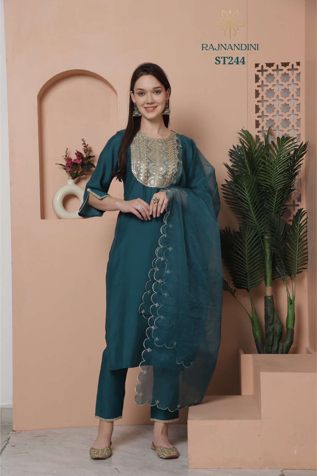 RAJNANDINI RAASHI BY AQSAWHOLESALE 244 TO 248 SERIES ROMAN SILK READYMADE DRESSES