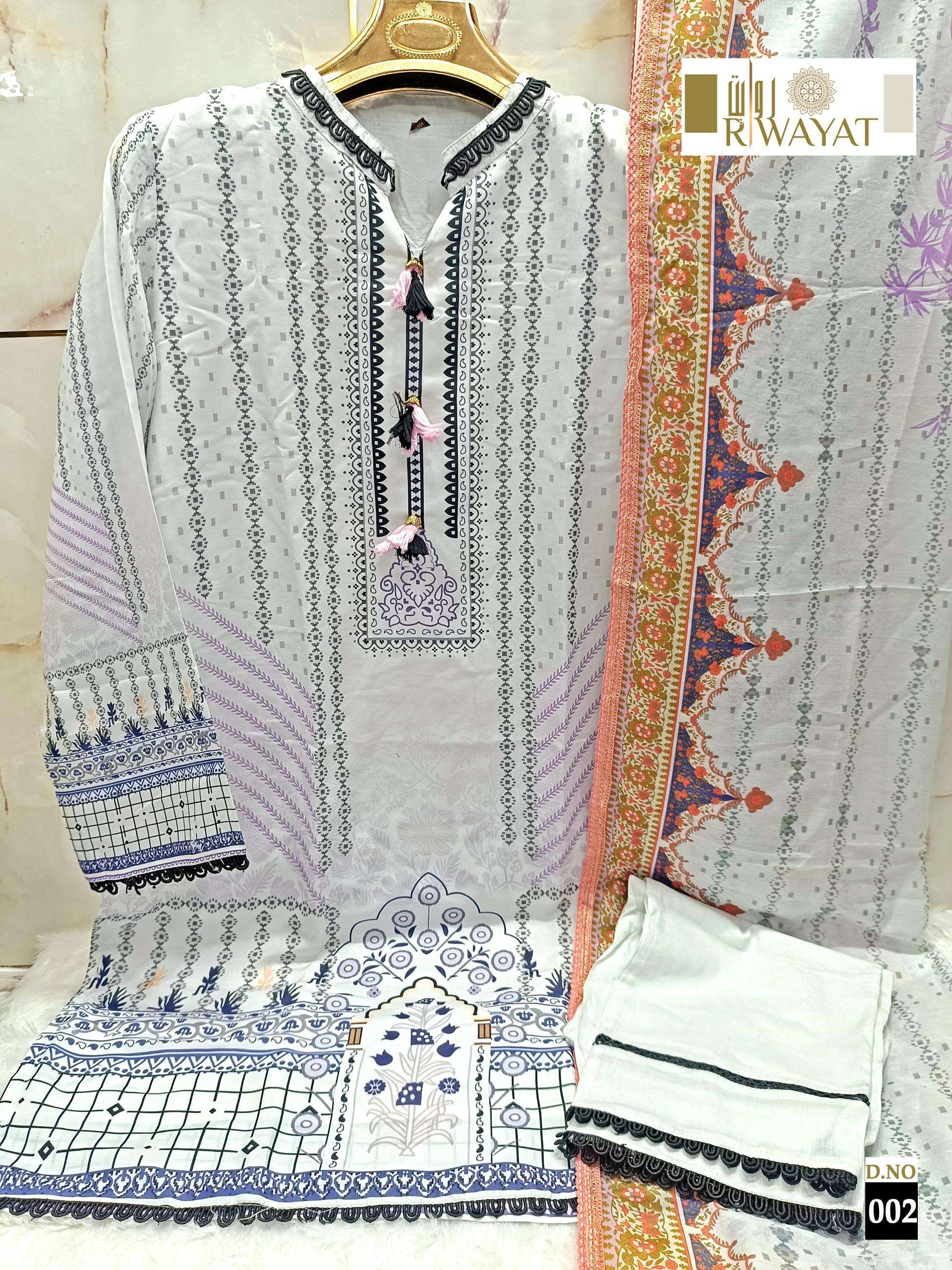 RIWAYAT BY AQSAWHOLESALE MUSLIN PRINT WORK READYMADE PAKISTANI DRESSES