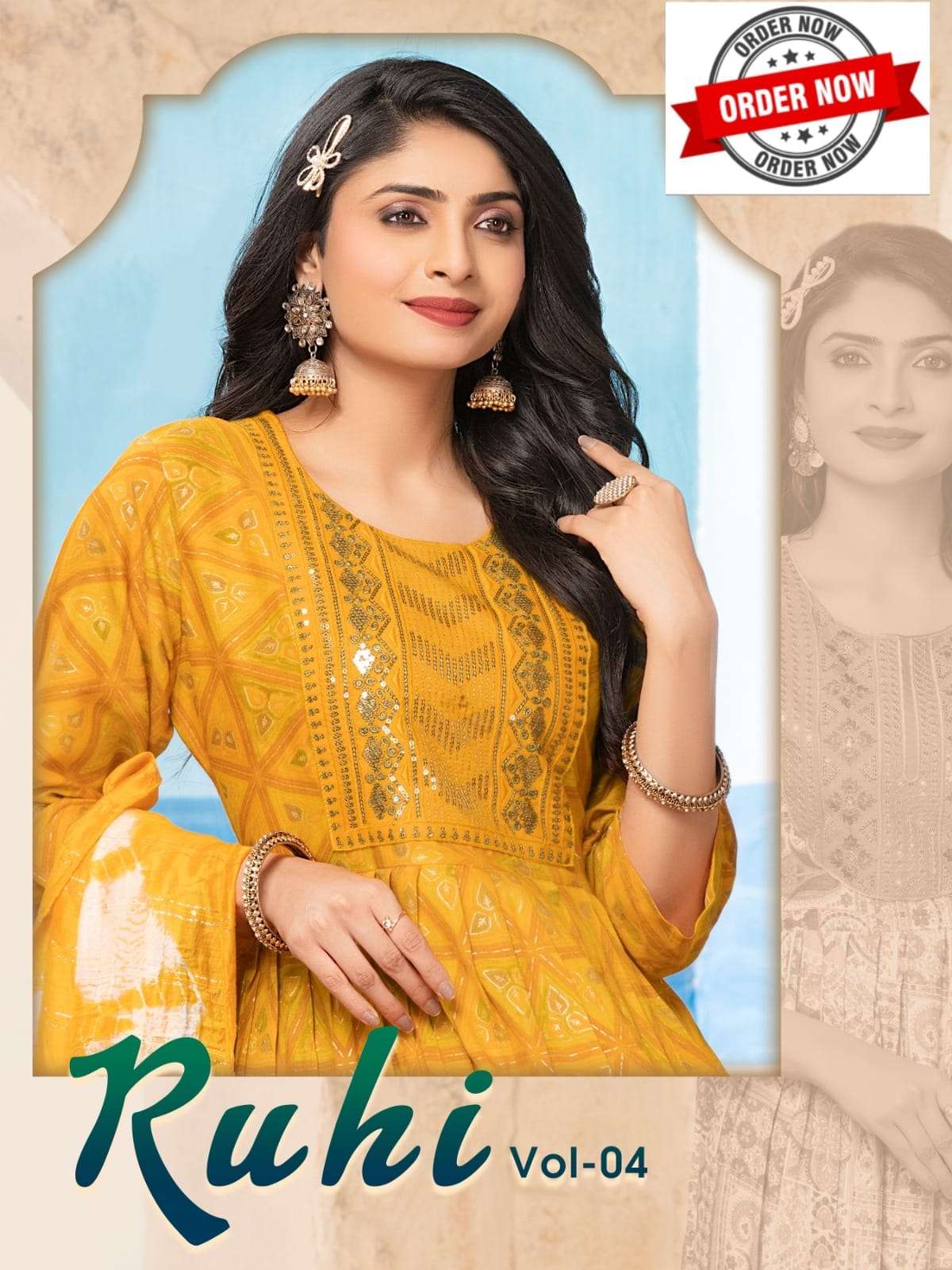 RUHI VOL-4 BY AQSAWHOLESALE 401 TO 408 SERIES CAPSULE PRINT WORK READYMADE DRESSES