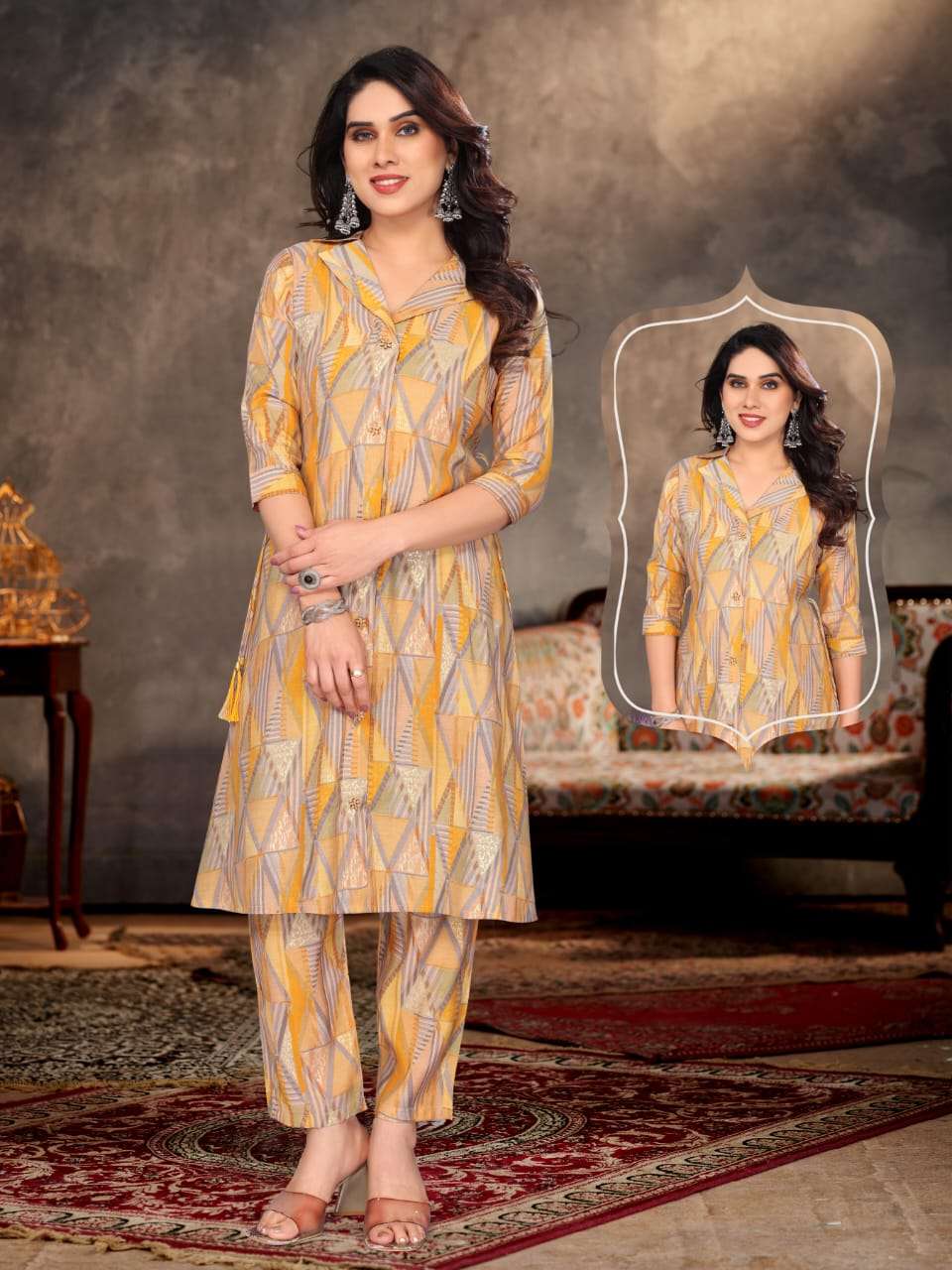 RUJHAN BY AQSAWHOLESALE ROMAN SILK PRINT WORK KURTI & PANT SET