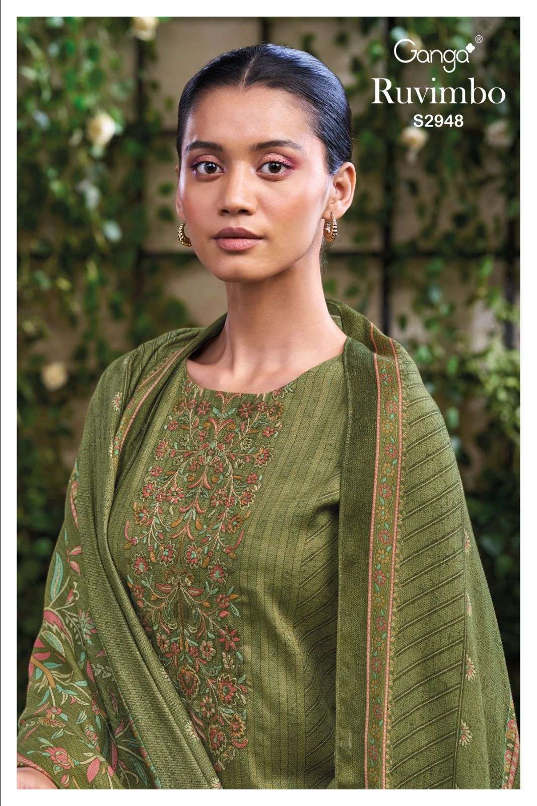 RUVIMDO BY GANGA FASHIONS S2948-A TO S2948-D SERIES PASHMINA WORK WINTER WEAR DRESSES