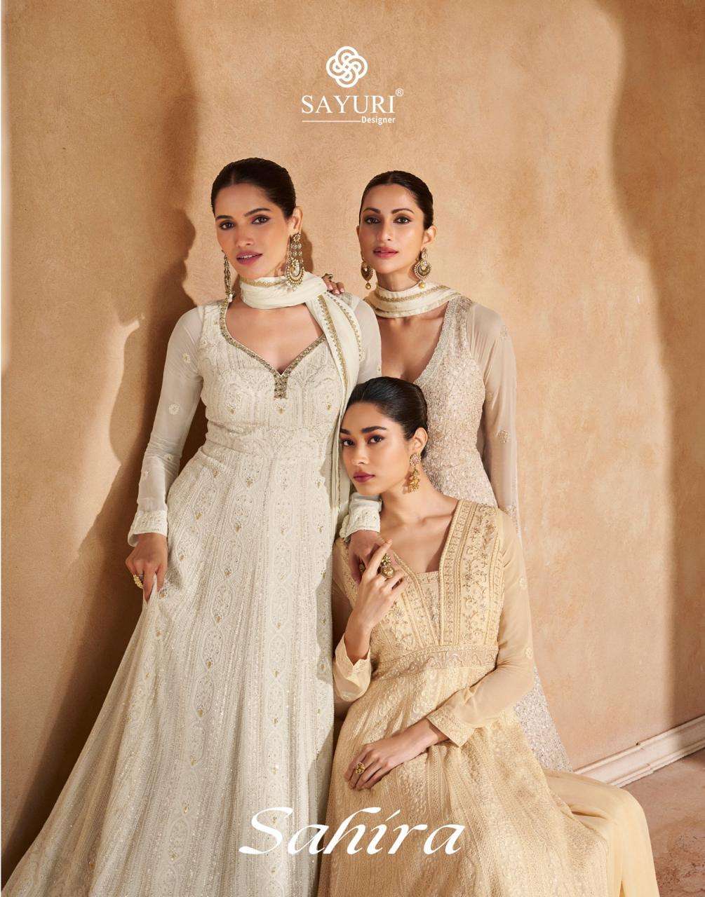 SAHIRA BY SAYURI 5583 TO 5585 SERIES GEORGETTE CHIKANKARI WORK GOWN & DUPATTA