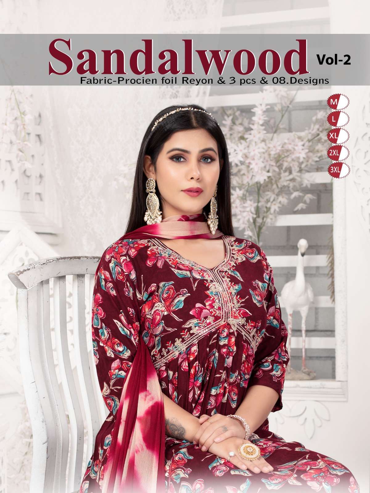 SANDALWOOD VOL-2 BY AQSAWHOLESALE 1001 TO 1008 SERIES RAYON PRINT WORK READYMADE DRESSES