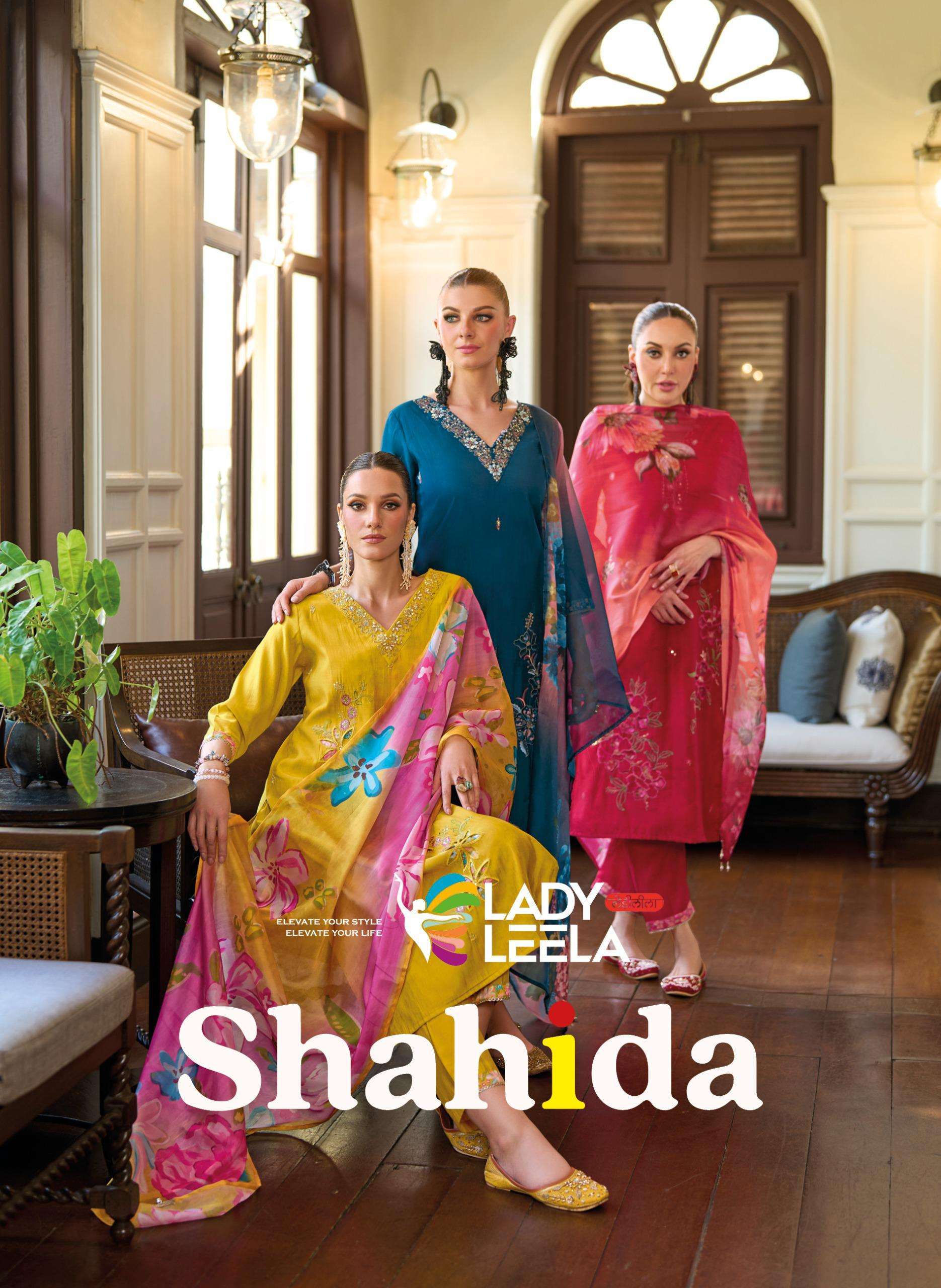 SHAHIDA BY LADY LEELA 1411 TO 1416 SERIES VISCOSE SILK PRINT WORK READYMADE DRESSES