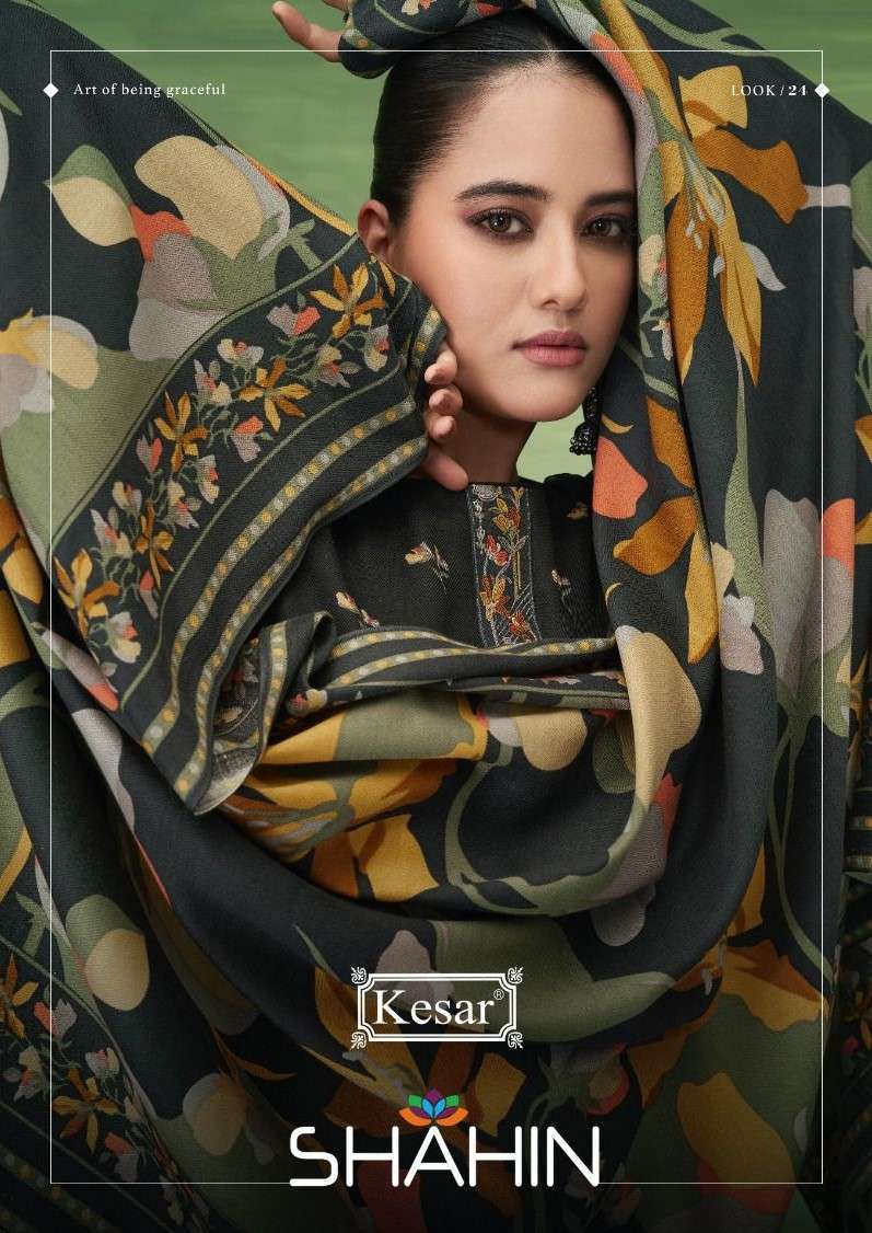 SHAHIN 56001 TO 56006 SERIES BY KESAR PURE PASHMINA PRINT WORK WINTER WEAR DRESSES