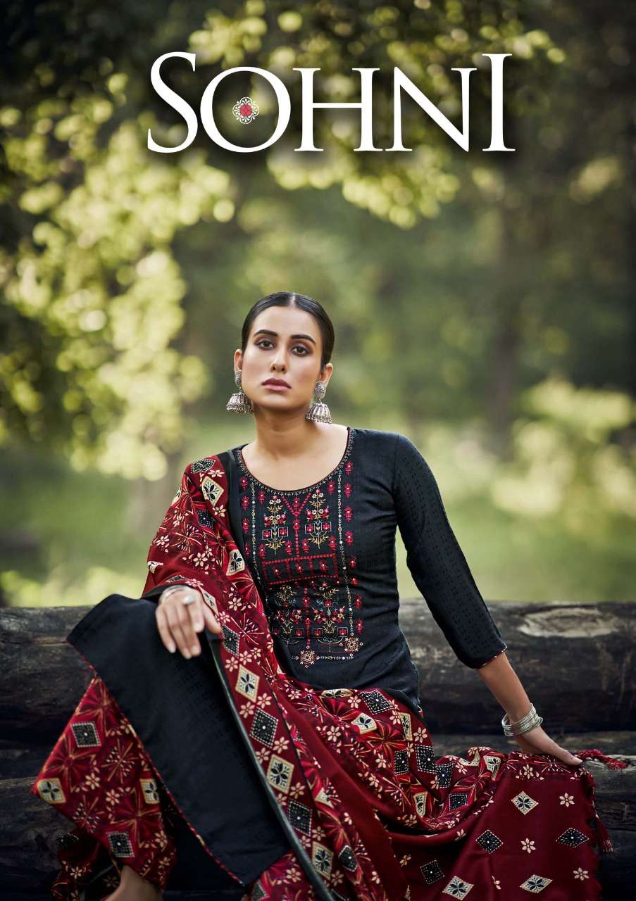 SOHNI VOL-3 BY ZULFAT 460-001 TO 460-010 SERIES WOOL PASHMINA WORK WINTER WEAR DRESSES