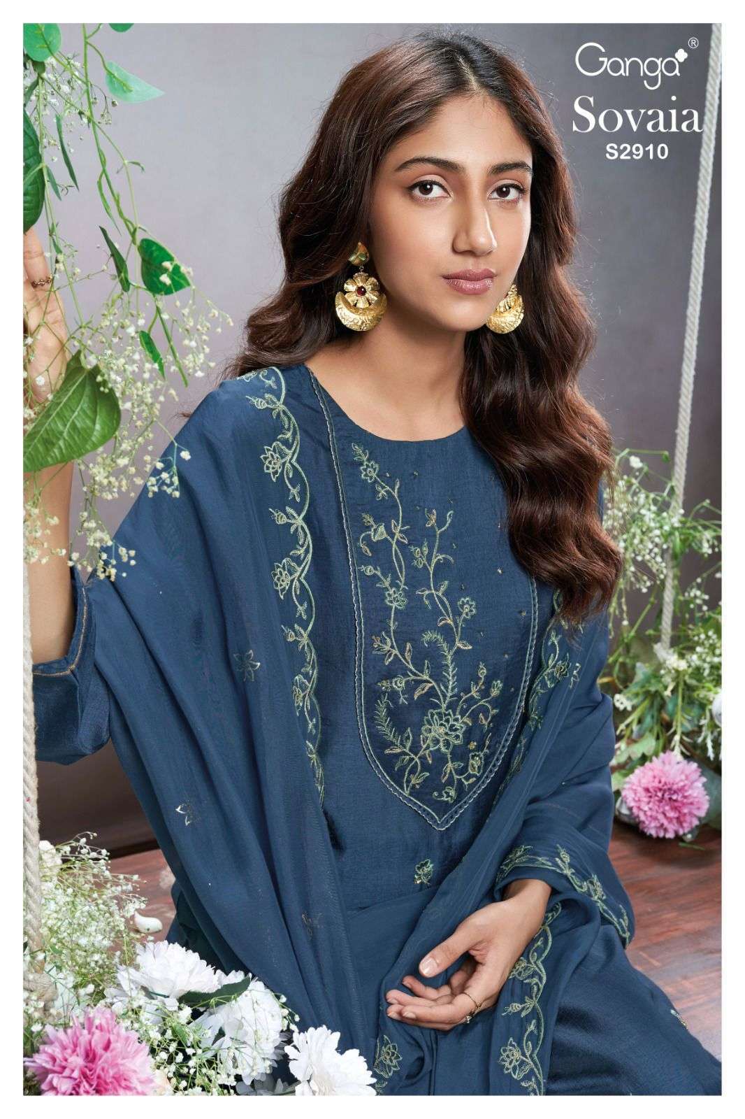 SOVAIA BY GANGA FASHIONS S2910-A & S2910-B SERIES BEMBERG SILK HEAVY WORK DRESSES