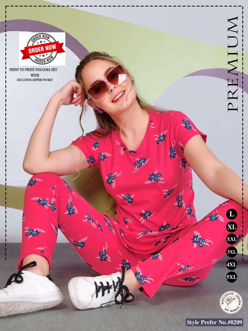 SUMMER 0209-A TO 0209-F SERIES HOSEIRY COTTON PRINT NIGHT WEAR CO-ORD SET