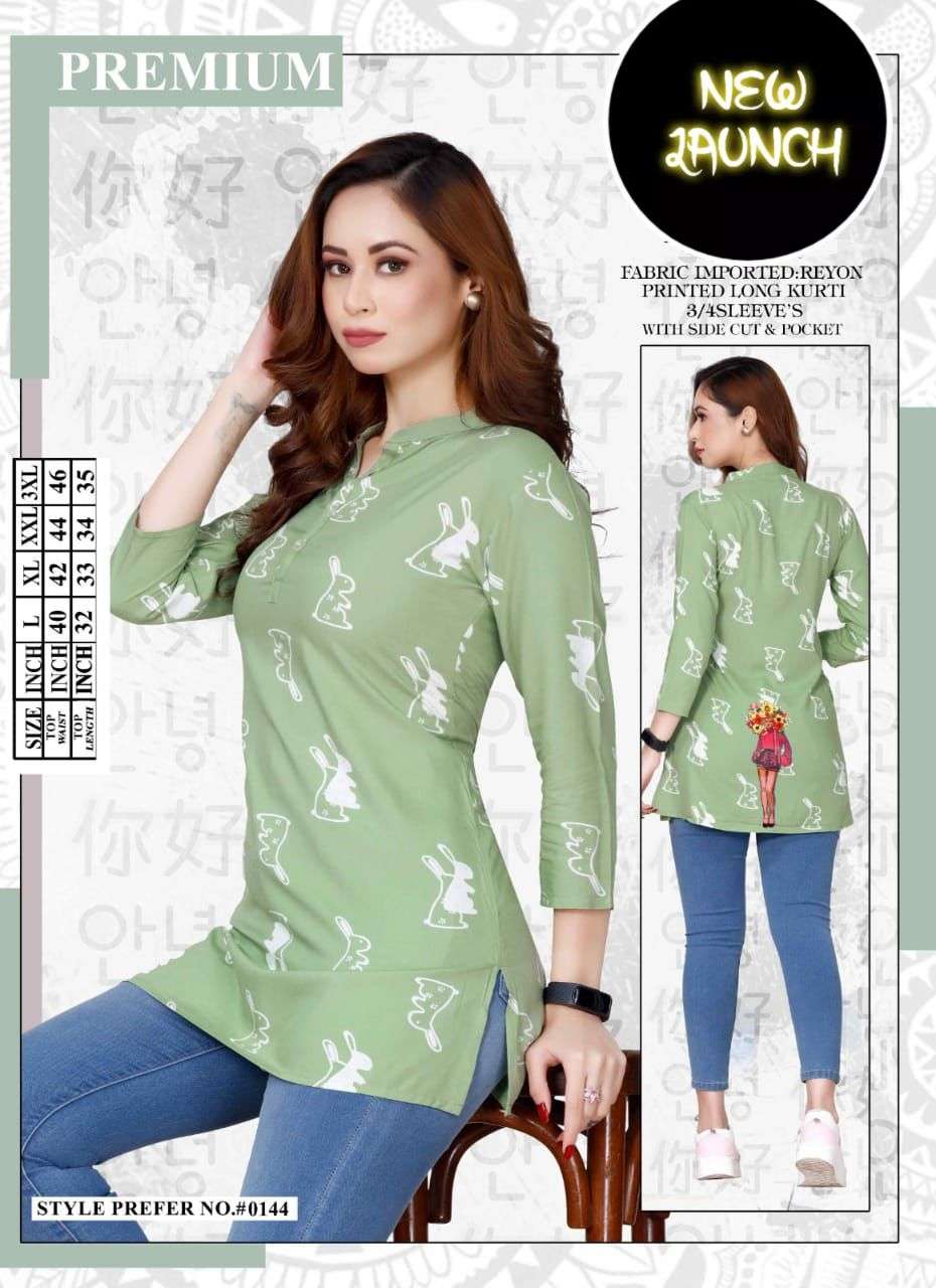 SUMMER SPECIAL 0144-A TO 0144-F SERIES IMPORTED RAYON PRINT WORK TUNICS