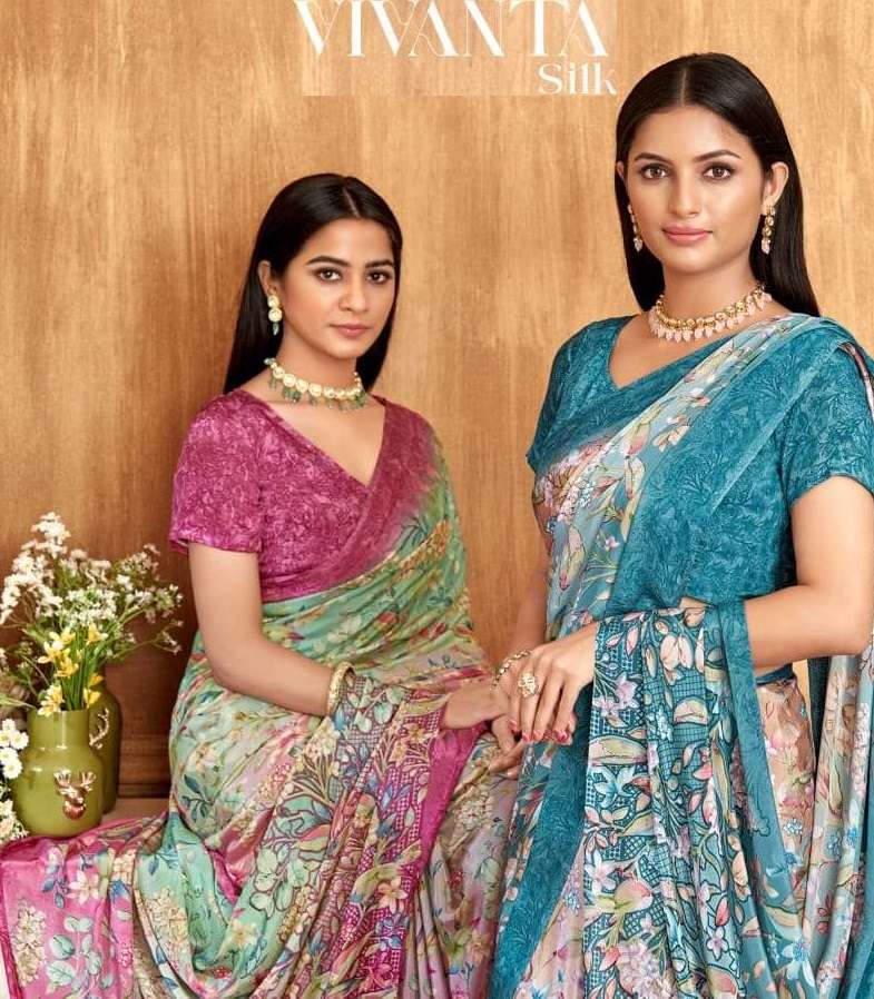 VIVANTA SILK BY RUCHI 38201 TO 38203 SERIES SILK CREPE PRINT CASUAL WEAR SAREES