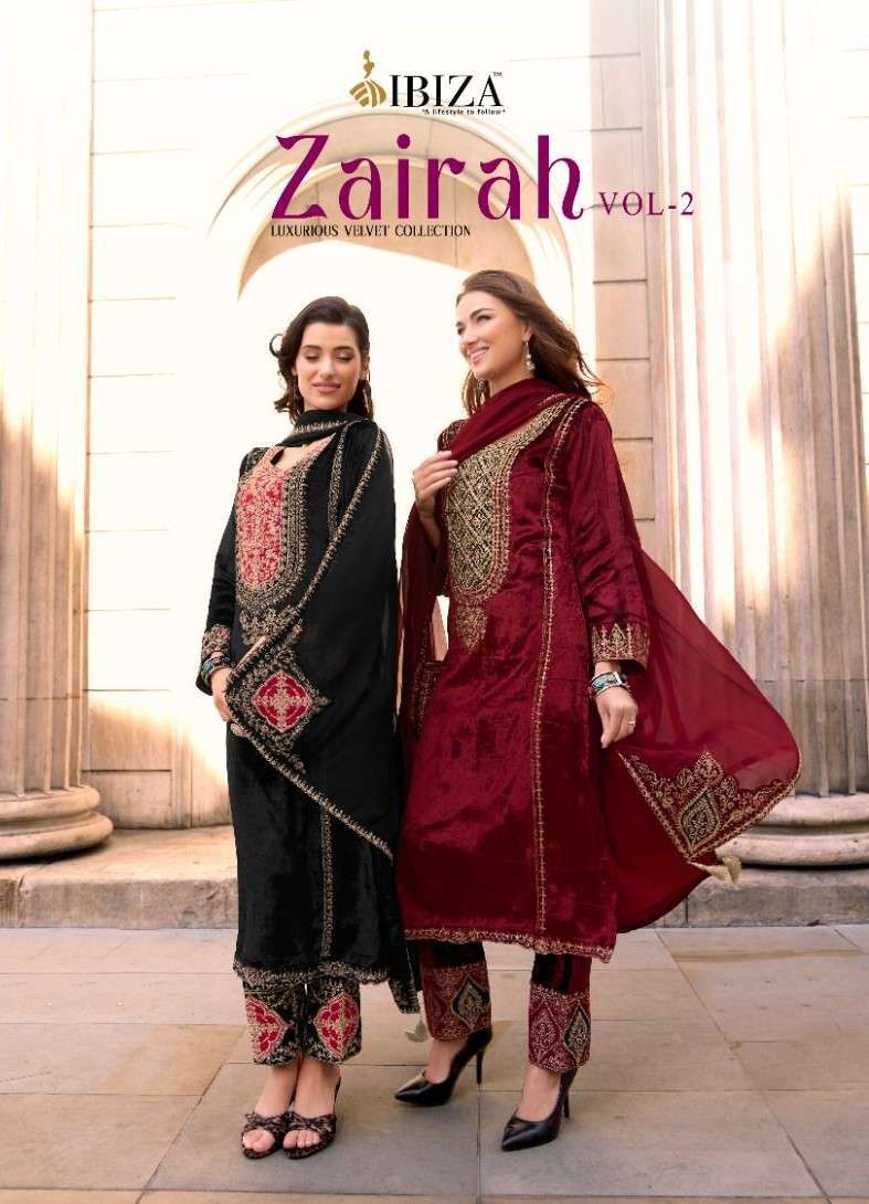 ZAIRAH VOL-2 BY IBIZA LIFESTYLE 18001 TO 18006 SERIES VISCOSE VELVET WINTER WEAR DRESSES