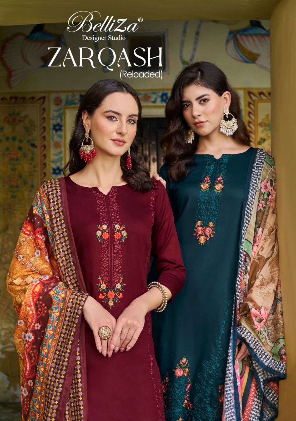 ZARQASH BY BELLIZA 975-001 TO 975-008 SERIES JAM COTTON PRINT WORK DRESSES