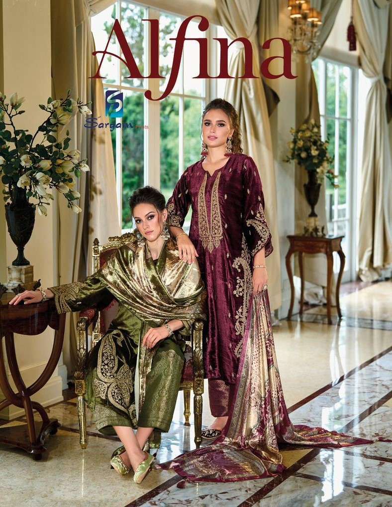 ALFINA BY SARGAM PRINTS 1001 TO 1006 SERIES VISCOSE VELVET WORK WINTER WEAR DRESSES