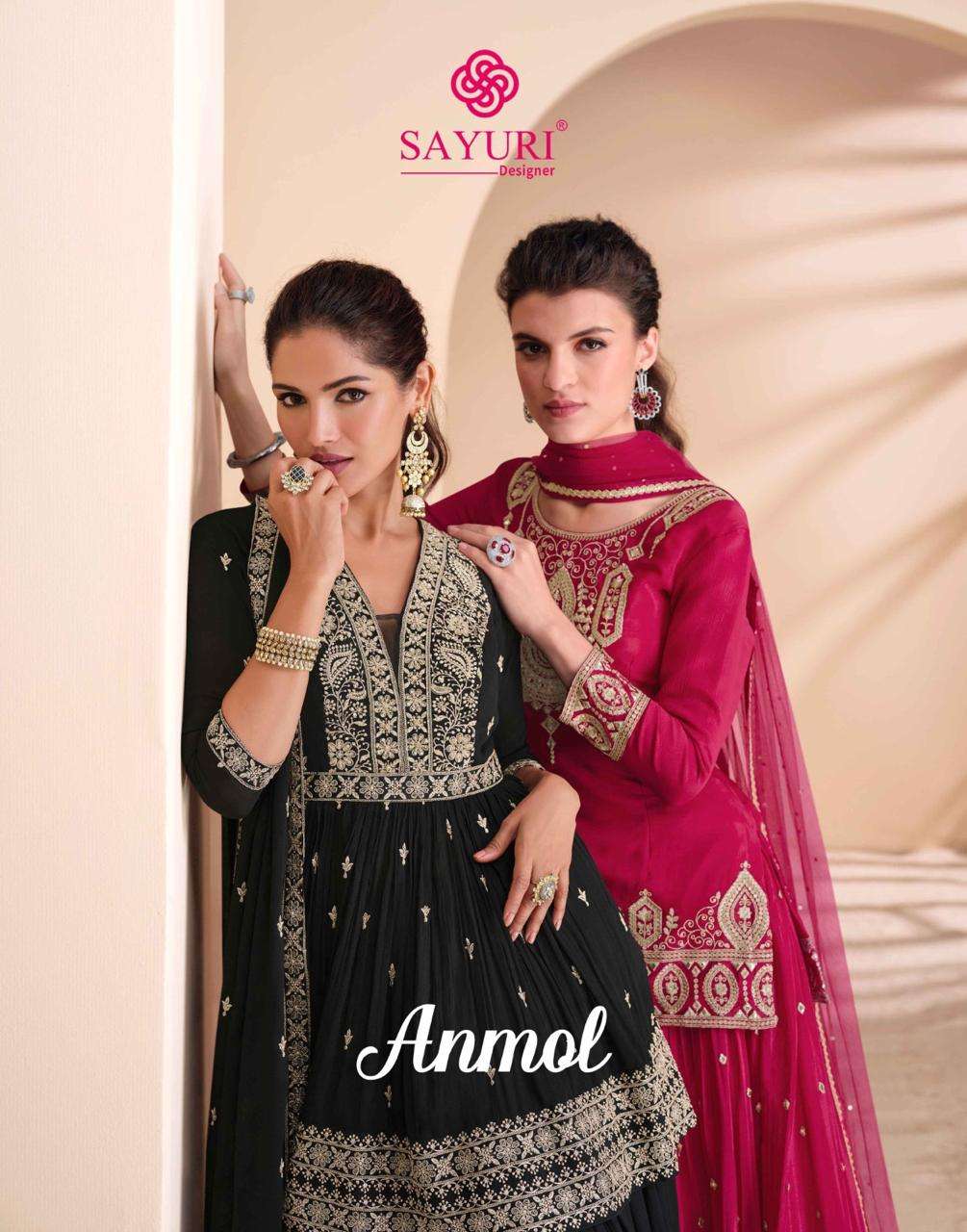 ANMOL BY SAYURI 5653 TO 5655 SERIES CHINON SILK HEAVY WORK READYMADE DRESSES