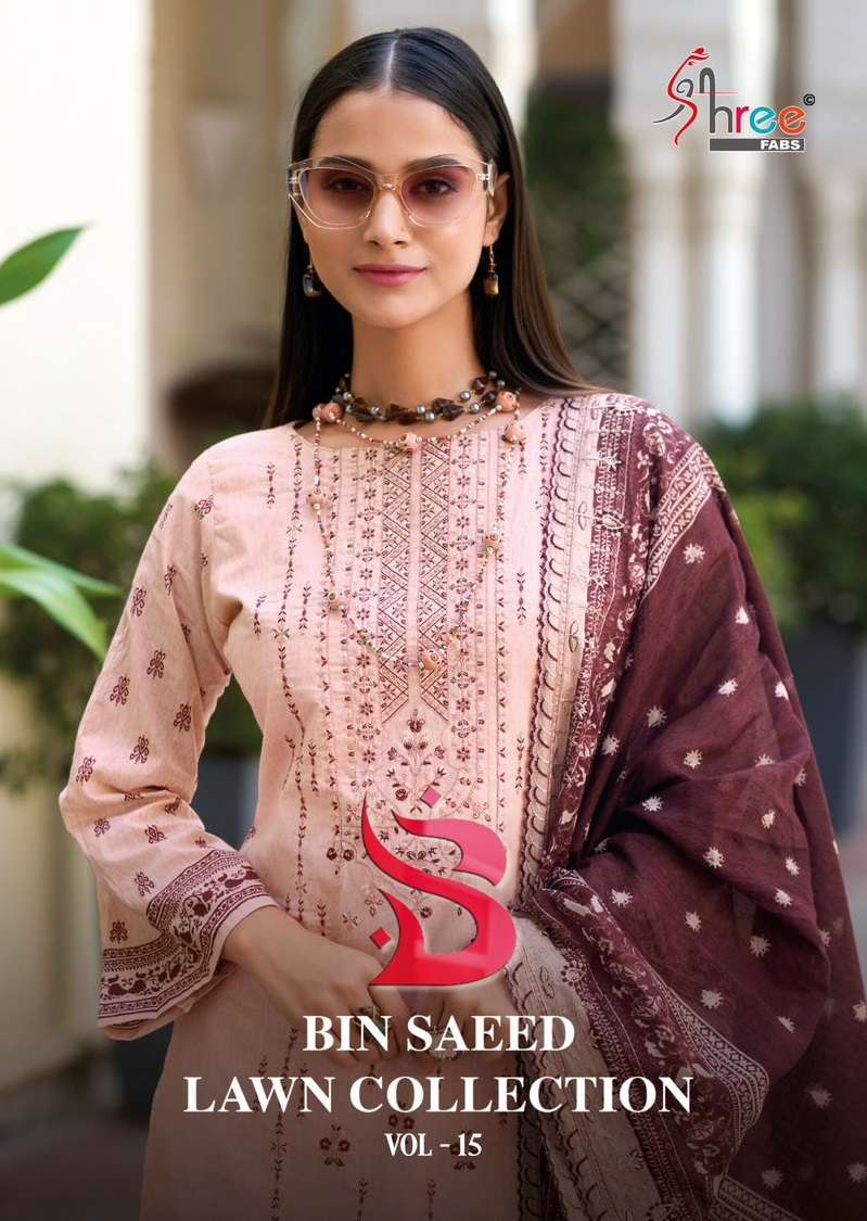 BIN SAEED LAWN COLLECTION VOL-15 BY SHREE FABS COTTON PRINT WORK PAKISTANI DRESSES