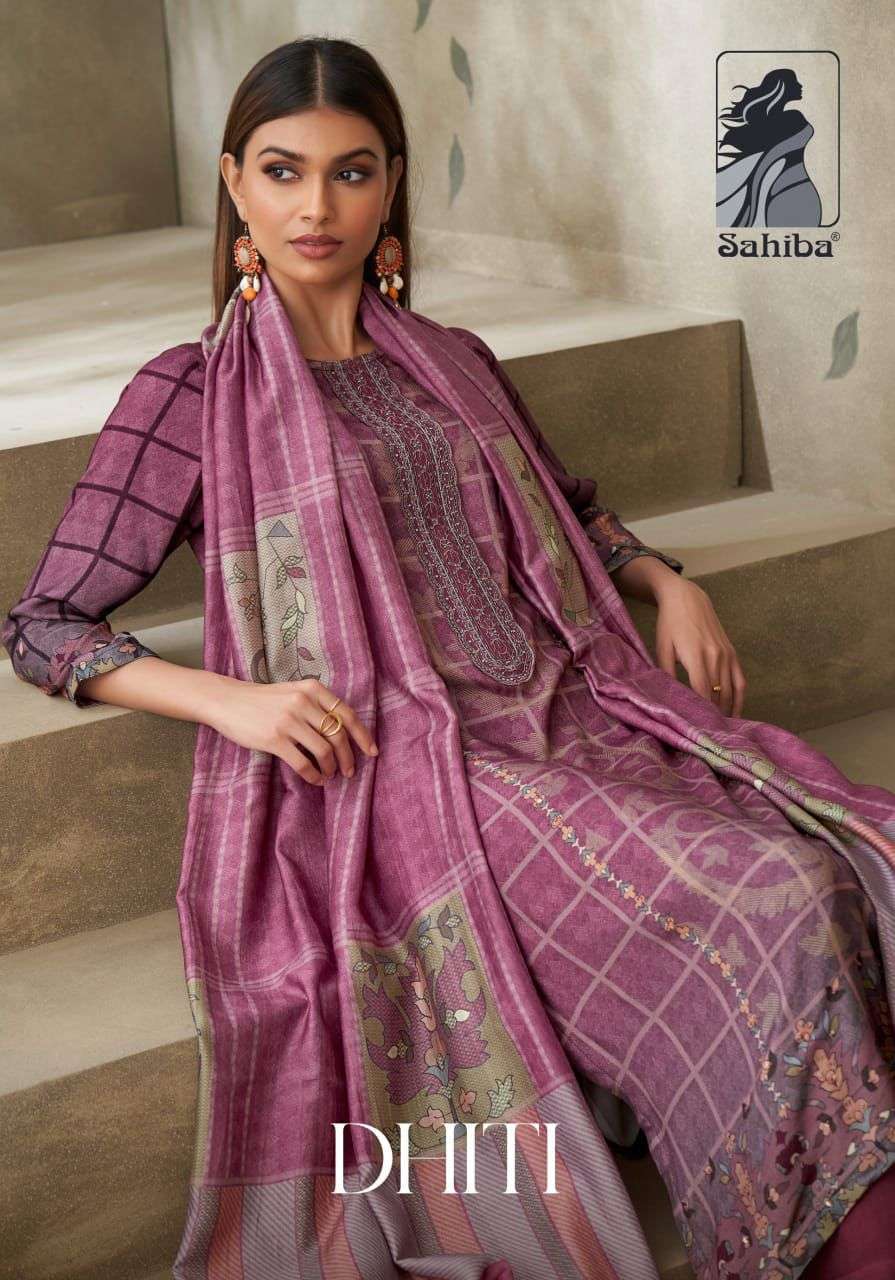 DHITI BY SAHIBA 7232 TO 7276 SERIES TWILL PASHMINA WORK WINTER WEAR DRESSES