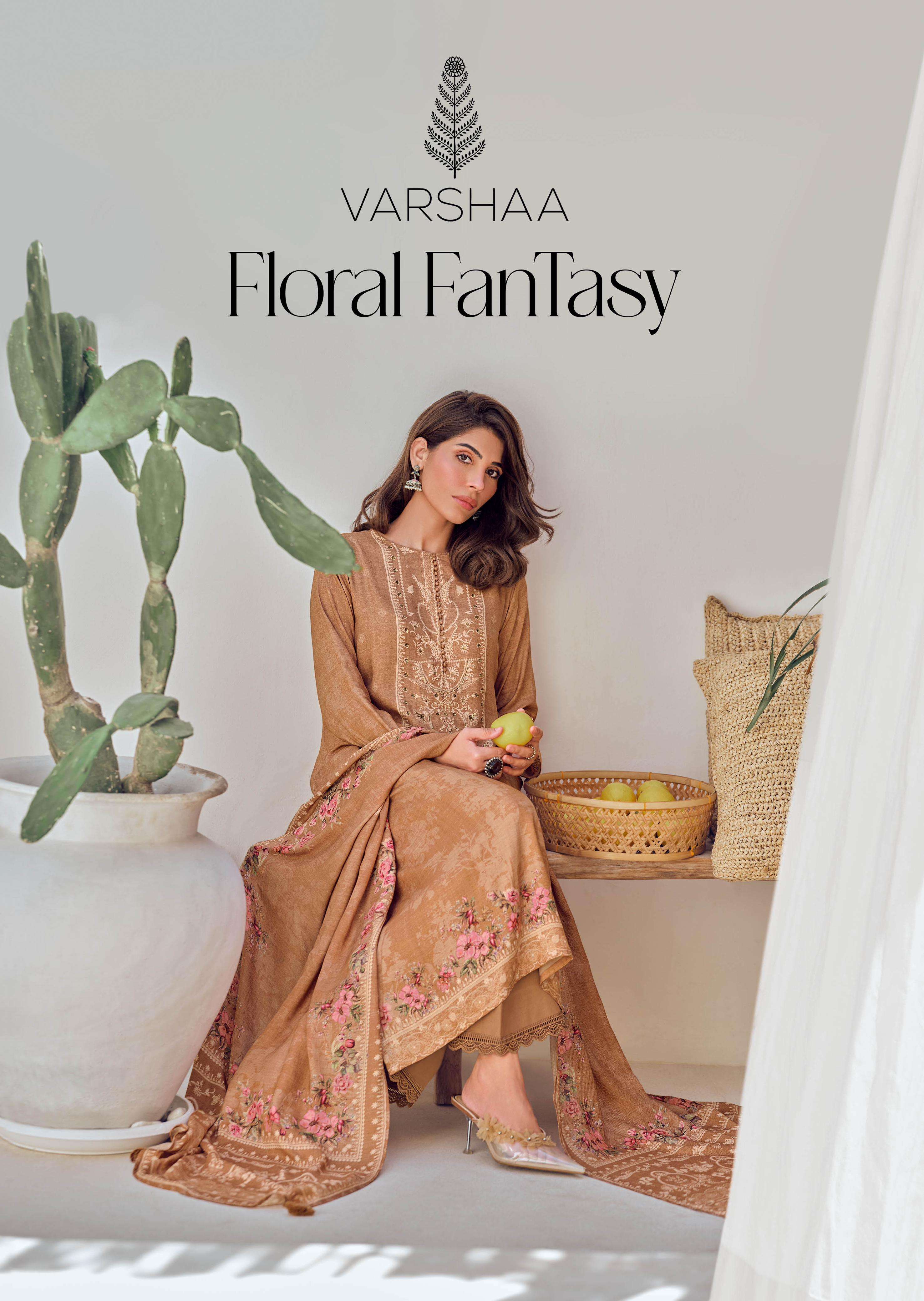 FLORAL FANTASY BY VARSHA VISCOSE PASHMINA PRINT WORK WINTER WEAR DRESSES